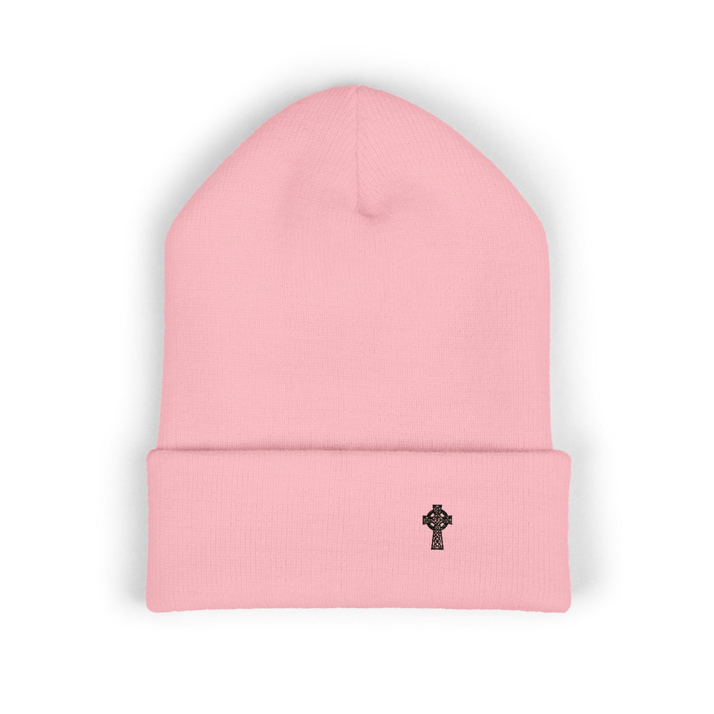 Embroidered Christian Beanie Celtic Cross Knit Cuffed Hat Minimal Faith Apparel Gift for Men Women | Christian Streetwear