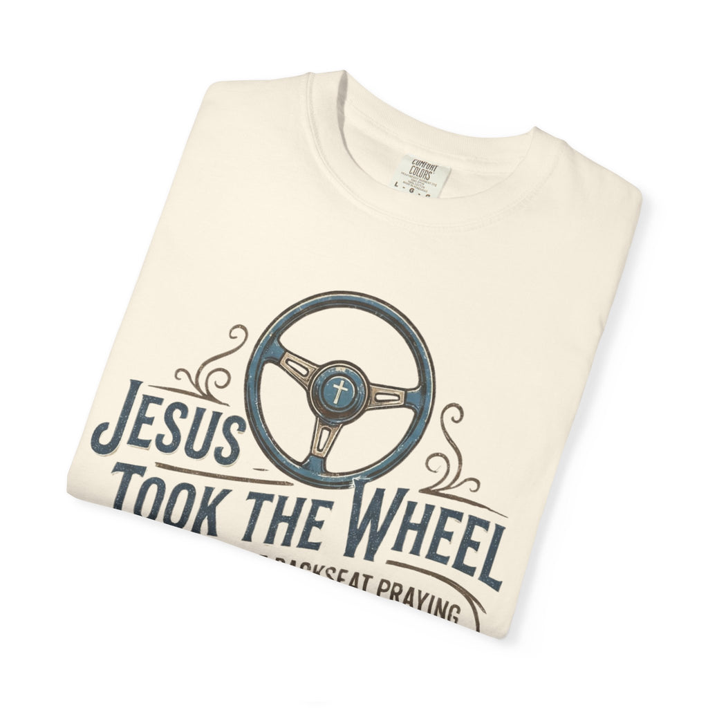 Jesus Took the Wheel steering wheel and vintage truck T-shirt | Christian faith shirt