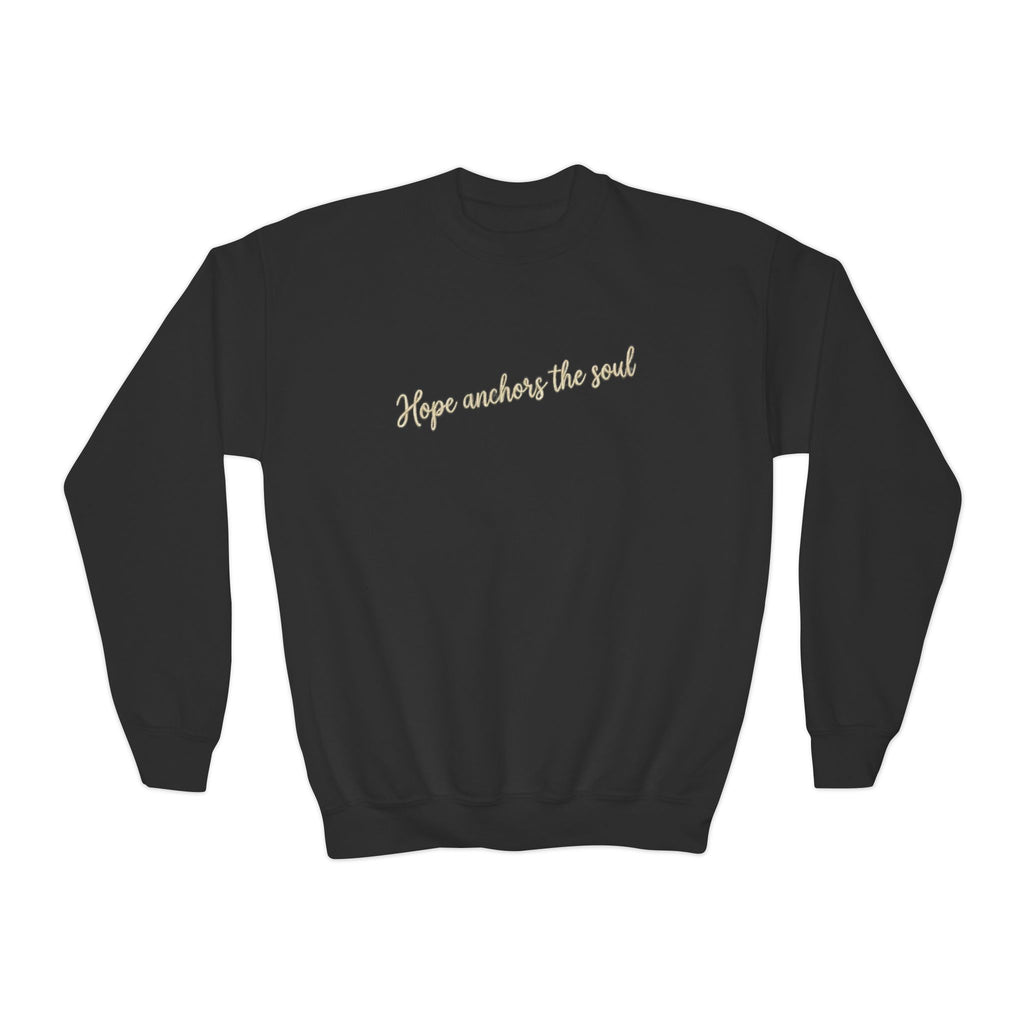Hope Anchors the Soul Youth Crewneck Sweatshirt, Embroidered Christian Kids Pullover, Minimal Faith Sweater, Teen Gift