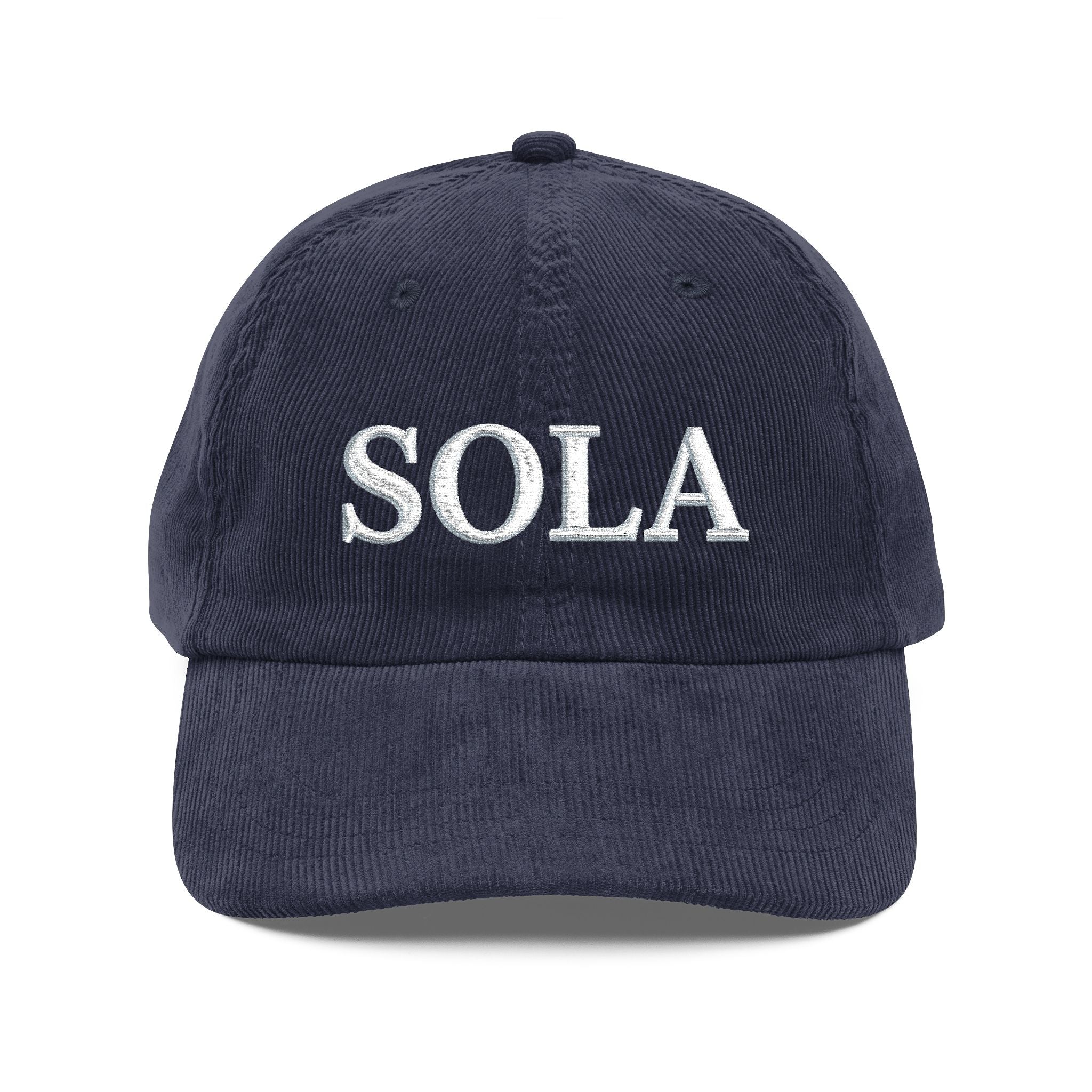 SOLA Corduroy Cap, Embroidered Christian Hat, Minimalist Reformed Baseball Cap, Faith Streetwear, Theology Gift (Embroidery)