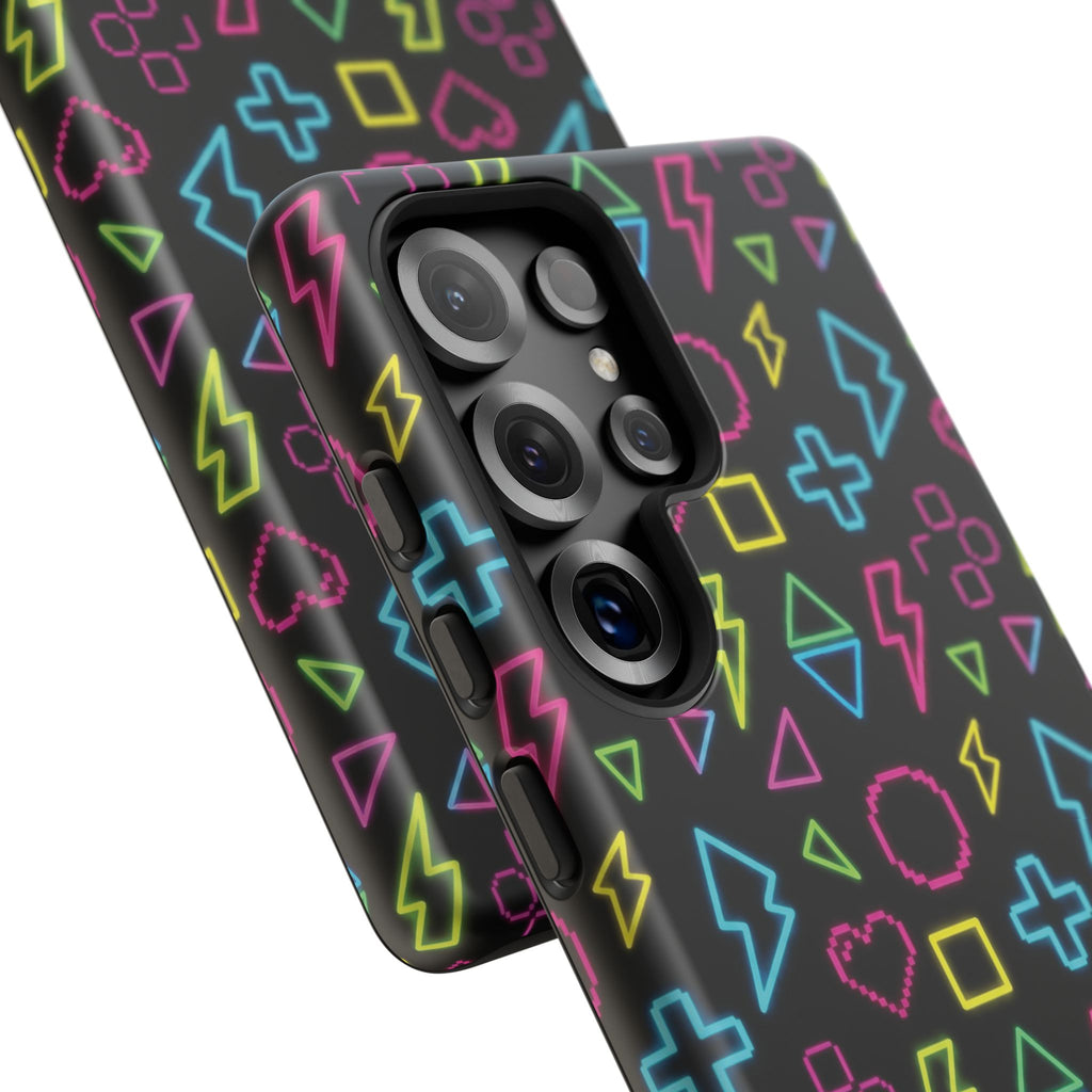 Electric Savior" Retro 90s Christian Phone Case | Neon Synthwave Pixel Art, Lightning Cross & Geometric Design, Bold Faith Gift