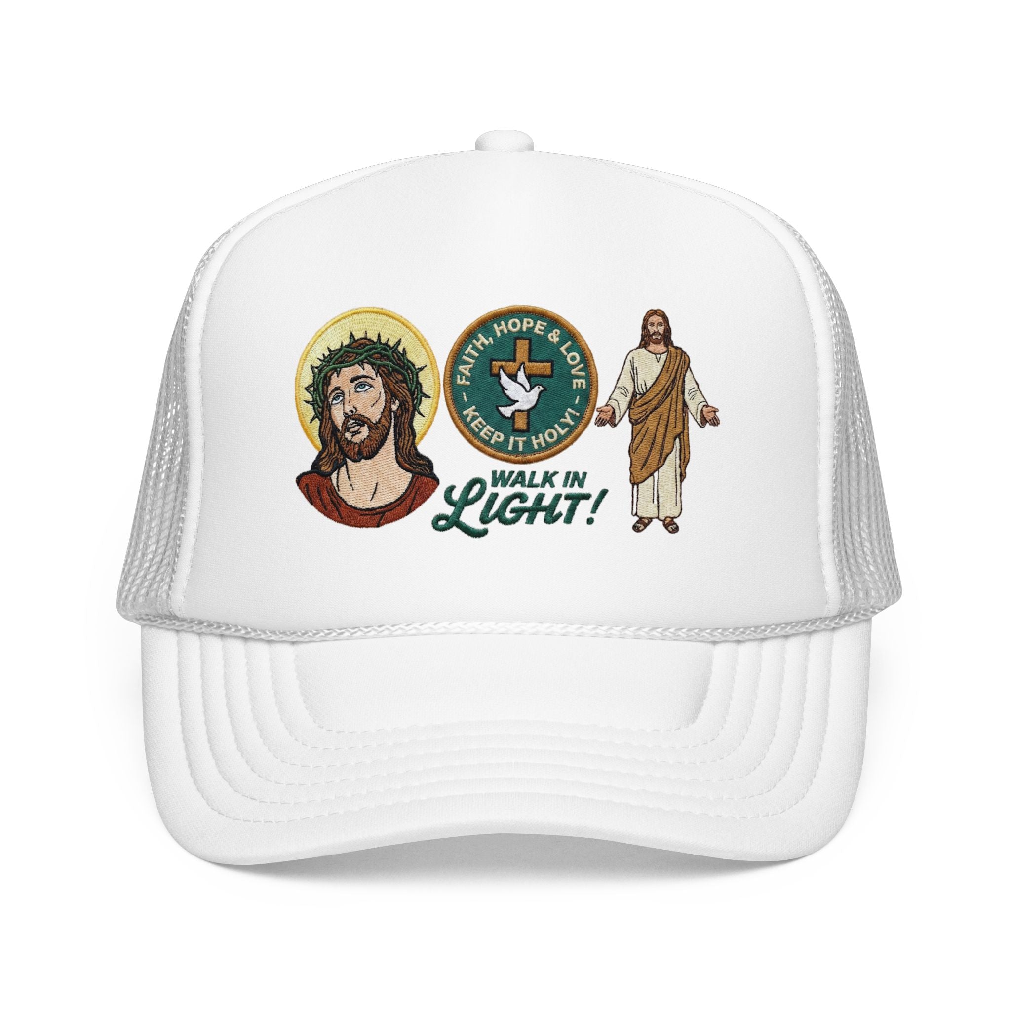 Jesus Foam Trucker Hat, Christian Trucker Cap, Embroidered Jesus Hat, Faith Based Hat, Church Hat, Religious Gift for Him