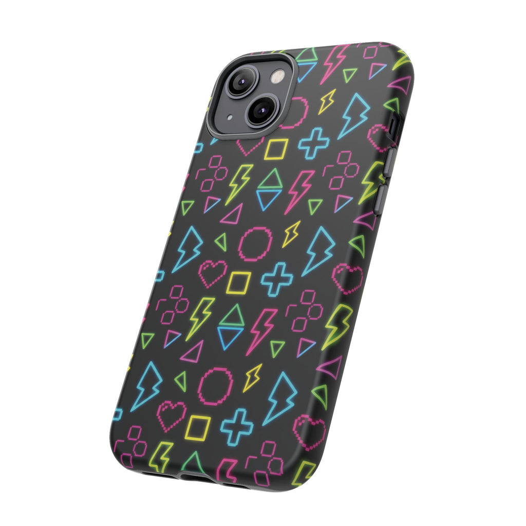 Electric Savior" Retro 90s Christian Phone Case | Neon Synthwave Pixel Art, Lightning Cross & Geometric Design, Bold Faith Gift