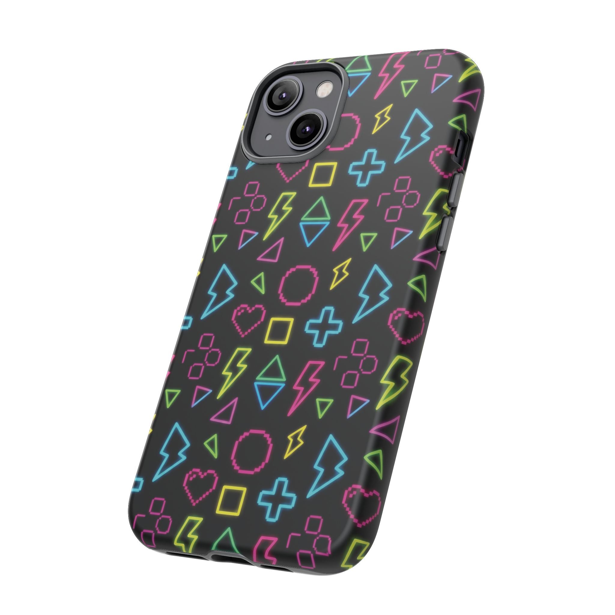 Electric Savior" Retro 90s Christian Phone Case | Neon Synthwave Pixel Art, Lightning Cross & Geometric Design, Bold Faith Gift