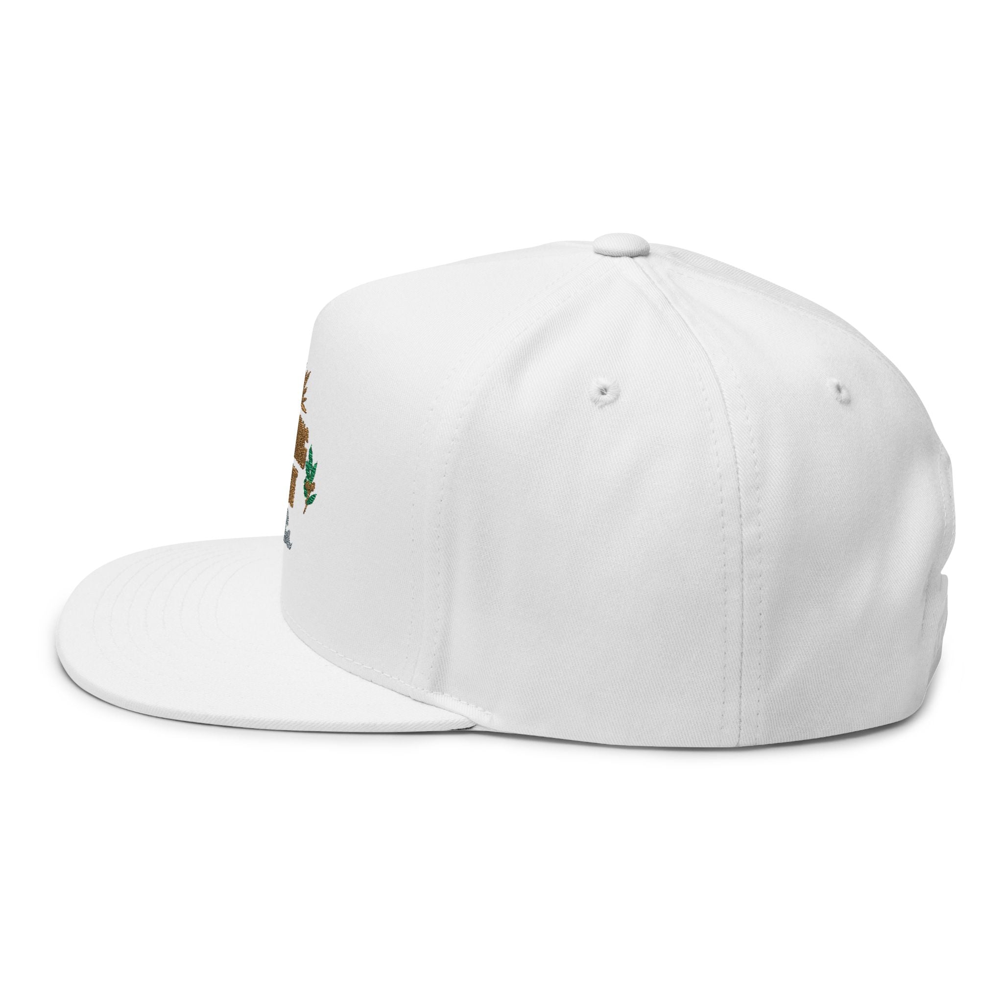 Morning Light embroidered flat bill cap | sun, laurel, wave design