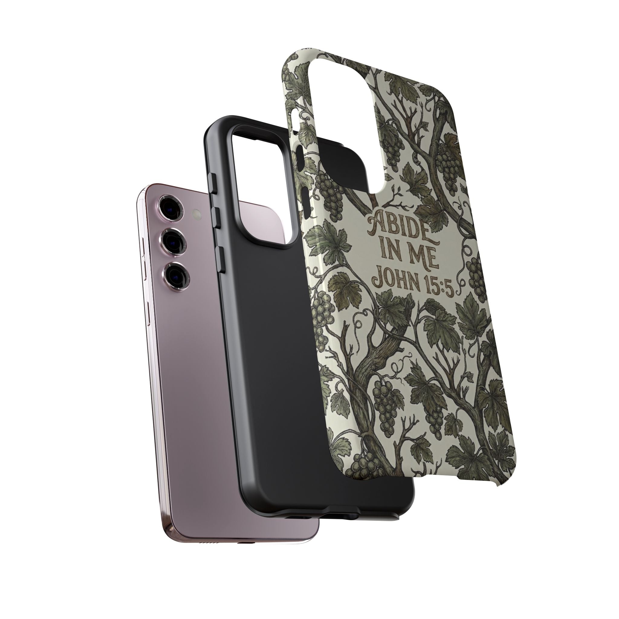 True Vine" Christian Phone Case | John 15 Scripture Art, Earthy Green Botanical Pattern, Nature Faith Gift, Bible Verse Cover