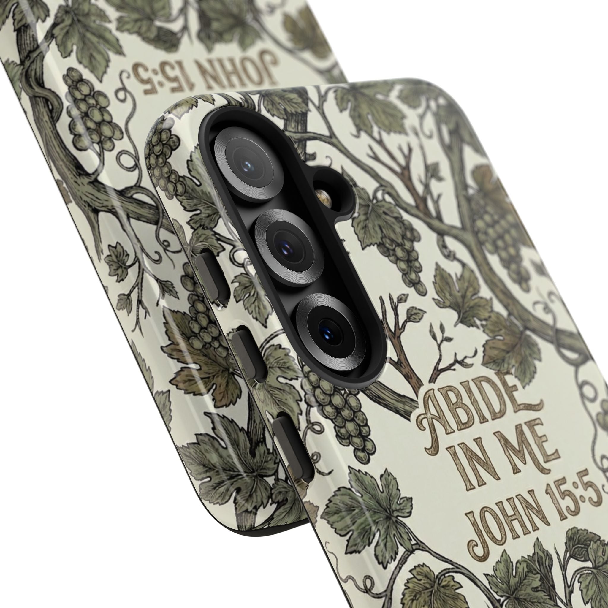 True Vine" Christian Phone Case | John 15 Scripture Art, Earthy Green Botanical Pattern, Nature Faith Gift, Bible Verse Cover