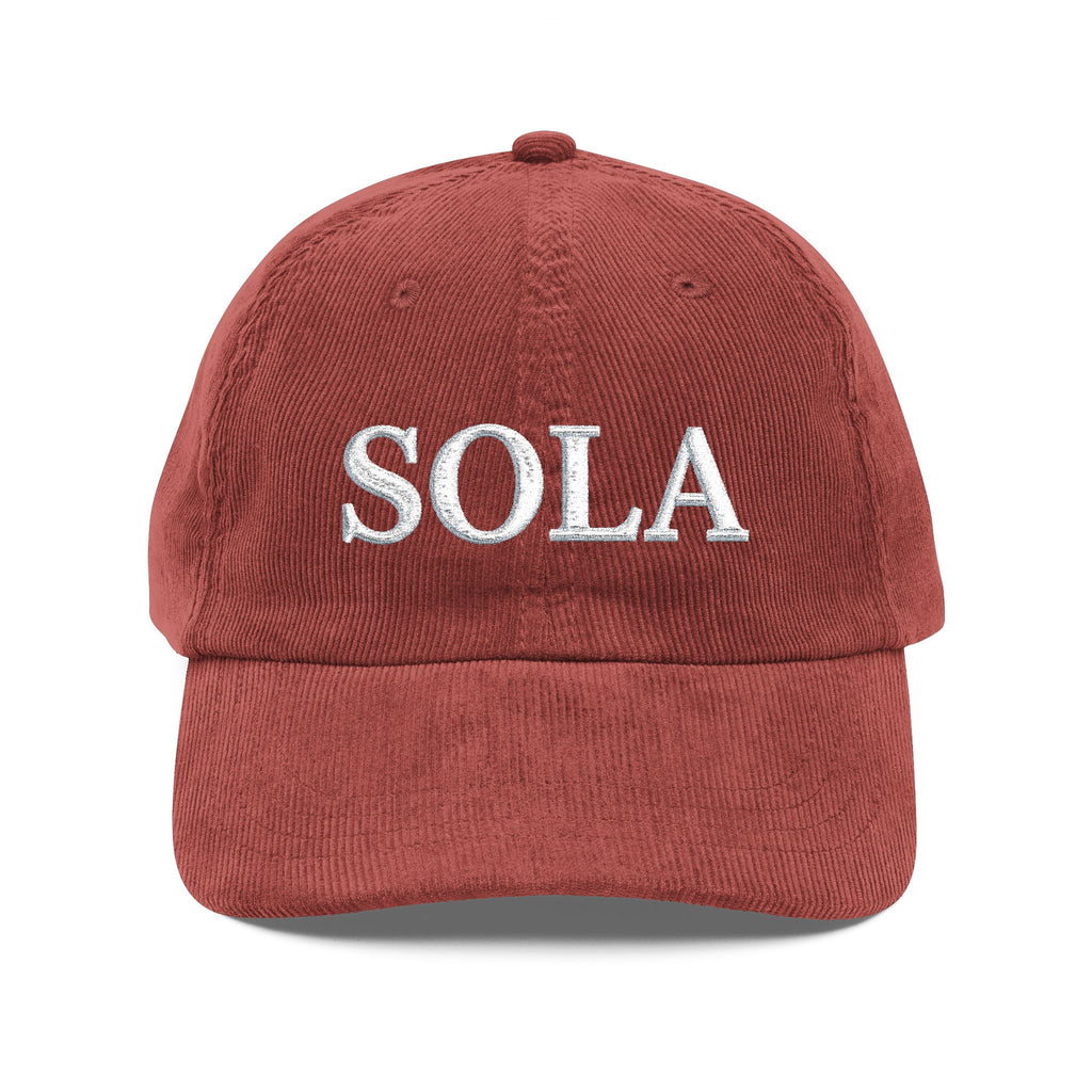 SOLA Corduroy Cap, Embroidered Christian Hat, Minimalist Reformed Baseball Cap, Faith Streetwear, Theology Gift (Embroidery)