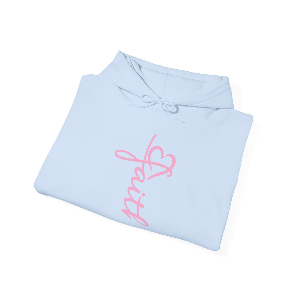 Faith script with heart Hoodie | White vertical faith design
