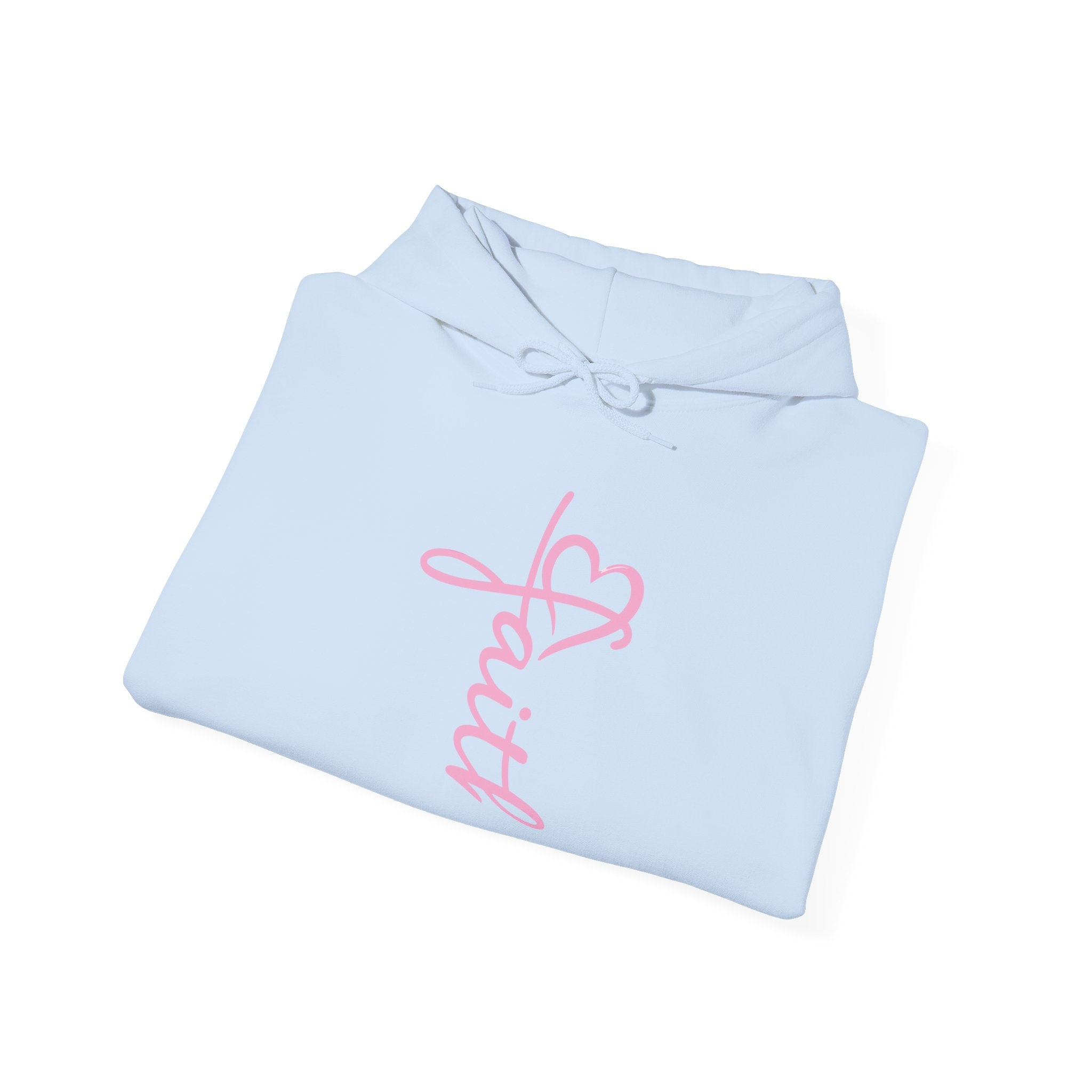 Faith script with heart Hoodie | White vertical faith design