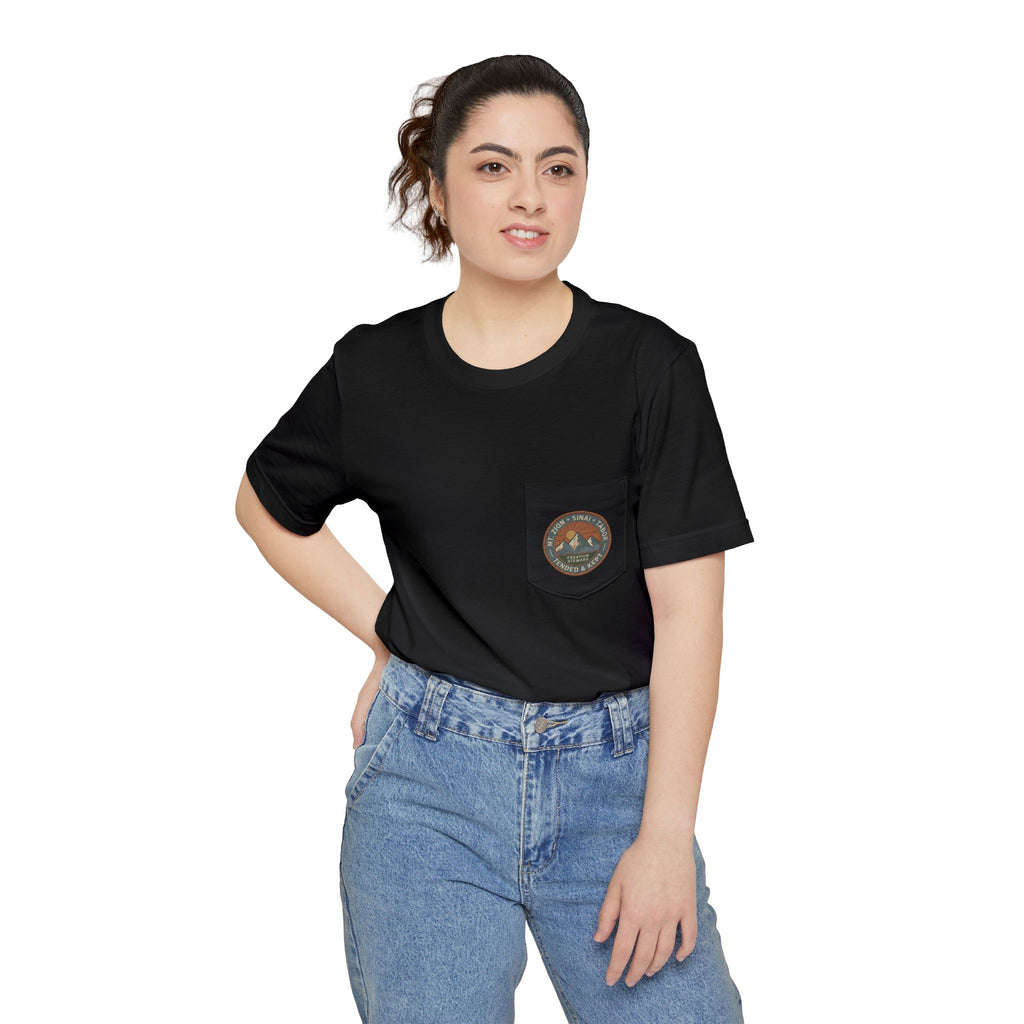Christian Hiking Pocket Tee, Tended and Kept Badge Shirt, Creation Steward Graphic, Mt Zion Sinai Tabor, National Park Style Tee