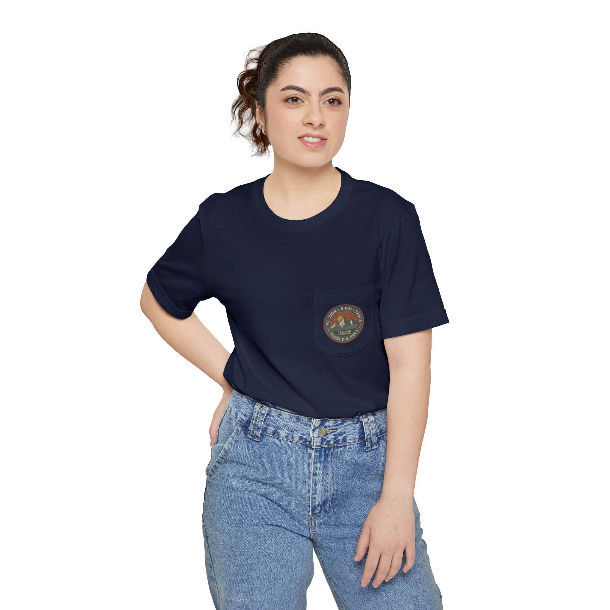 Christian Hiking Pocket Tee, Tended and Kept Badge Shirt, Creation Steward Graphic, Mt Zion Sinai Tabor, National Park Style Tee