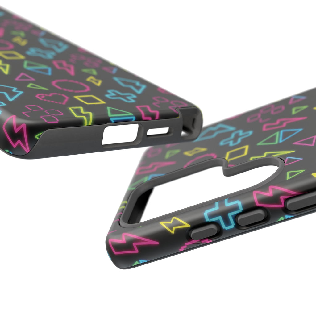 Electric Savior" Retro 90s Christian Phone Case | Neon Synthwave Pixel Art, Lightning Cross & Geometric Design, Bold Faith Gift