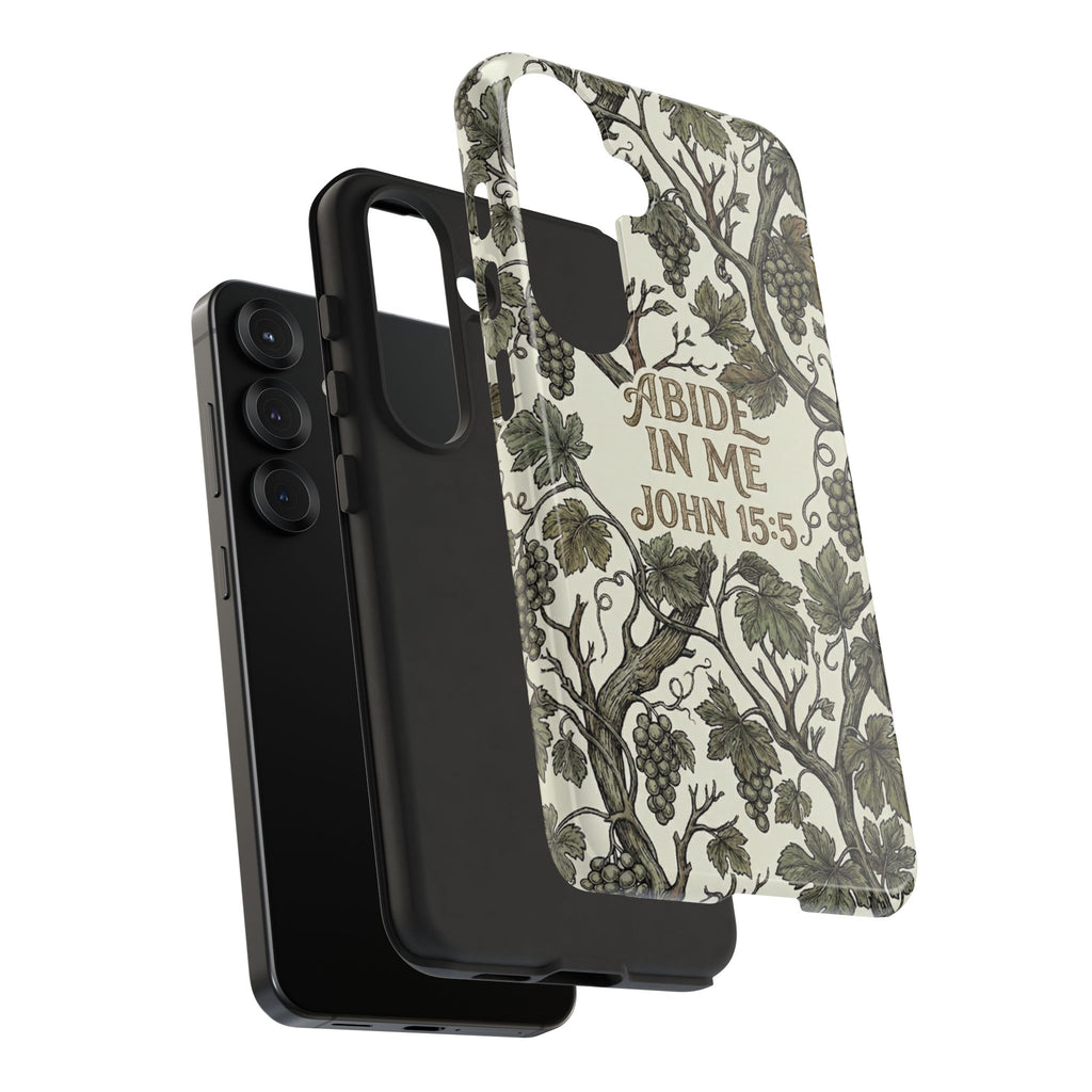 True Vine" Christian Phone Case | John 15 Scripture Art, Earthy Green Botanical Pattern, Nature Faith Gift, Bible Verse Cover