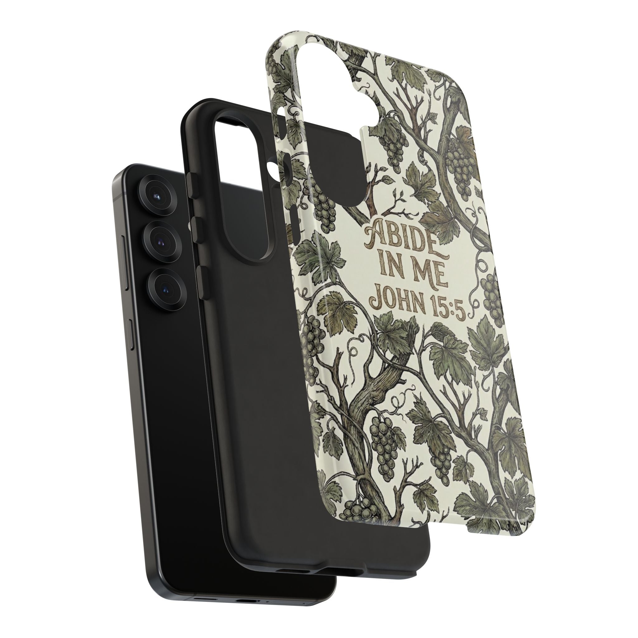 True Vine" Christian Phone Case | John 15 Scripture Art, Earthy Green Botanical Pattern, Nature Faith Gift, Bible Verse Cover