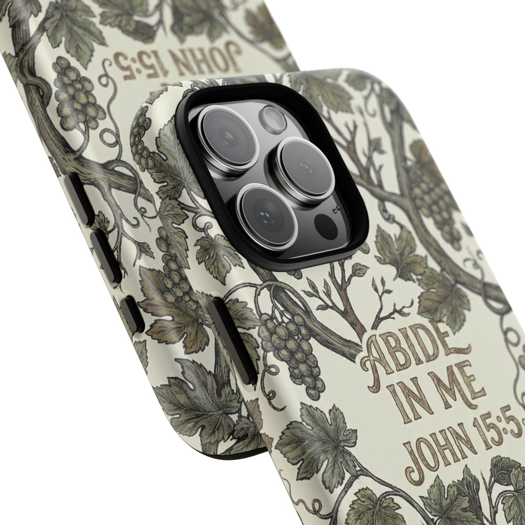 True Vine" Christian Phone Case | John 15 Scripture Art, Earthy Green Botanical Pattern, Nature Faith Gift, Bible Verse Cover