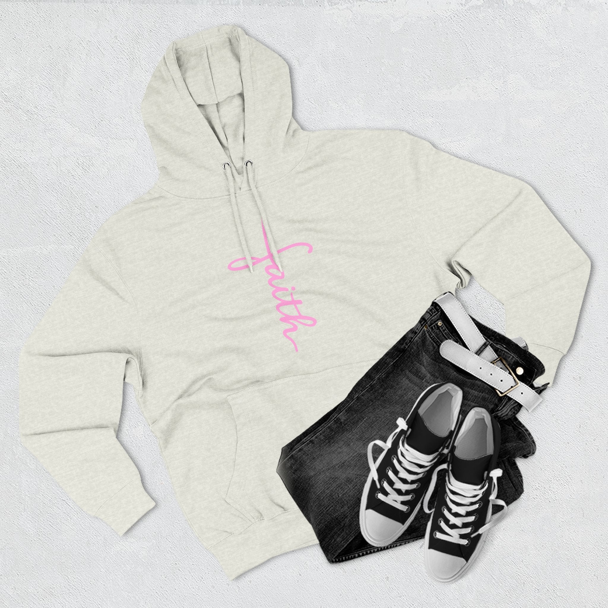 Pink Faith Hoodie | Christian Hoodie for Women | Minimalist Script Cross Hoodie | Christian Streetwear | Faith Gift | Religious Sweatshirt