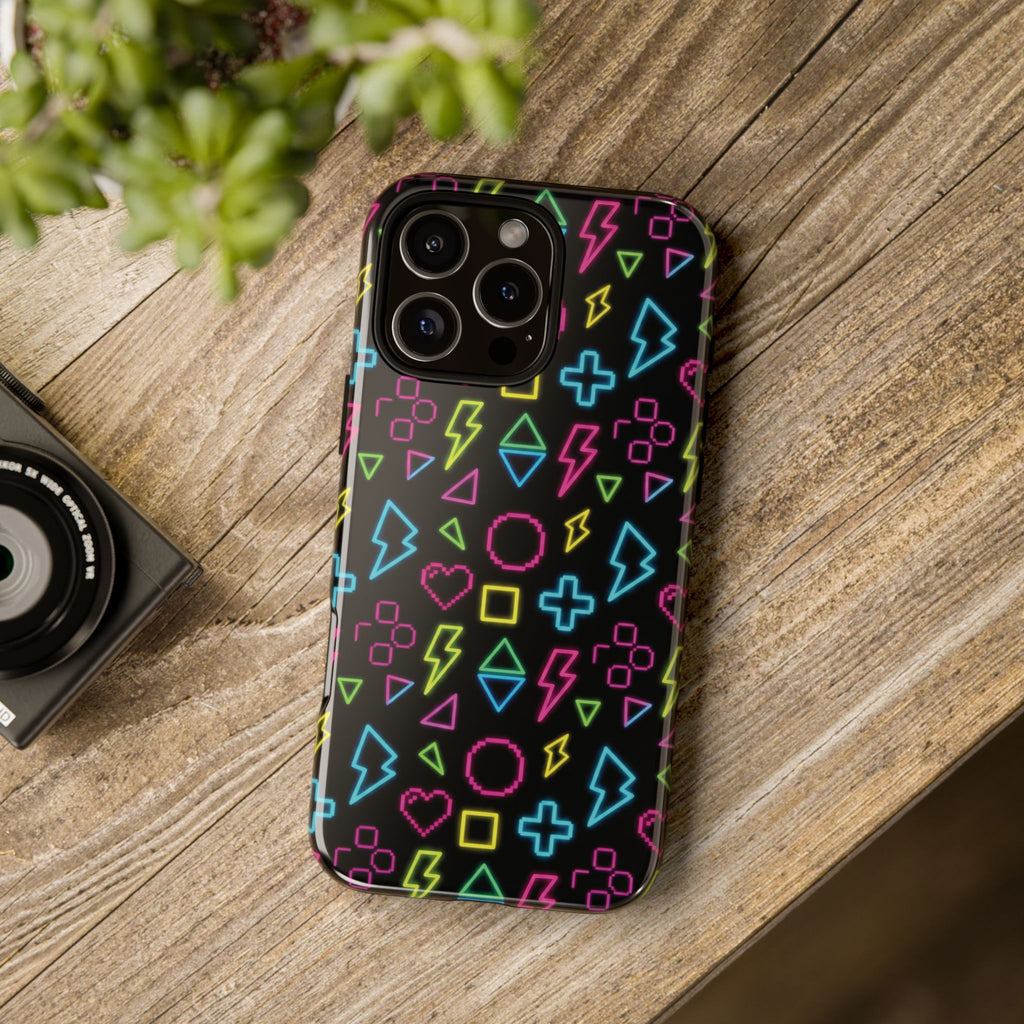 Electric Savior" Retro 90s Christian Phone Case | Neon Synthwave Pixel Art, Lightning Cross & Geometric Design, Bold Faith Gift