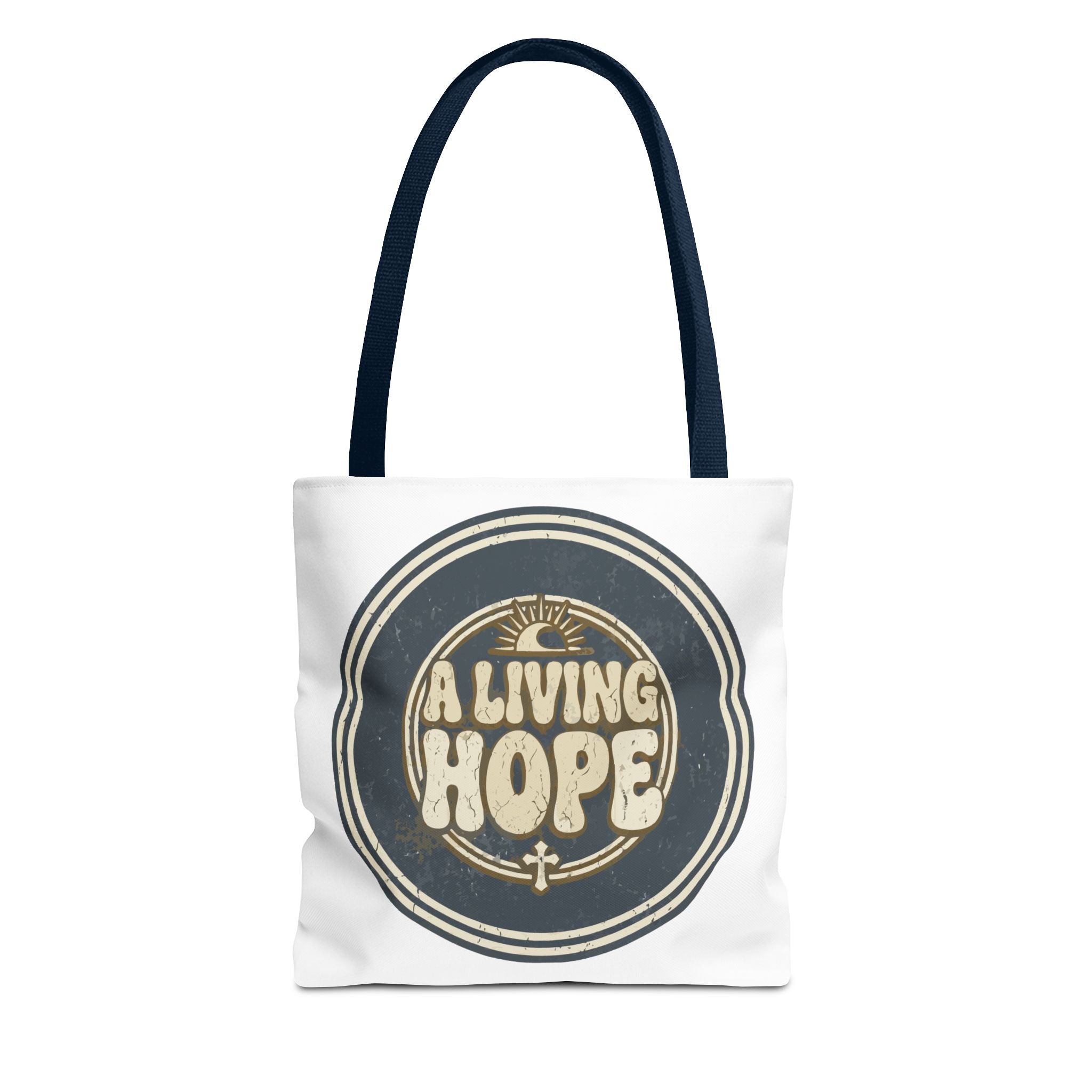 A Living Hope round emblem Tote Bag | Inspirational faith design