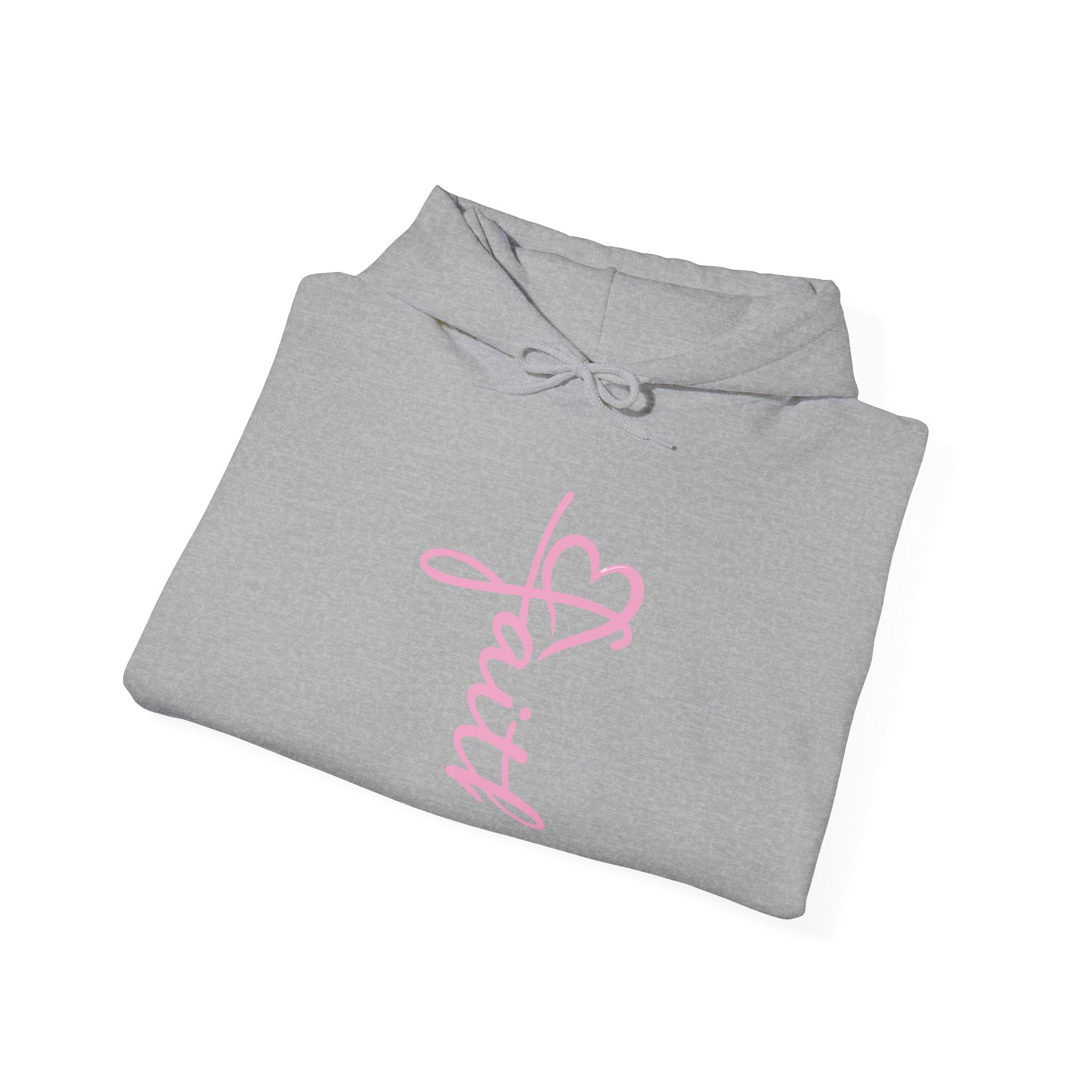 Faith script with heart Hoodie | White vertical faith design