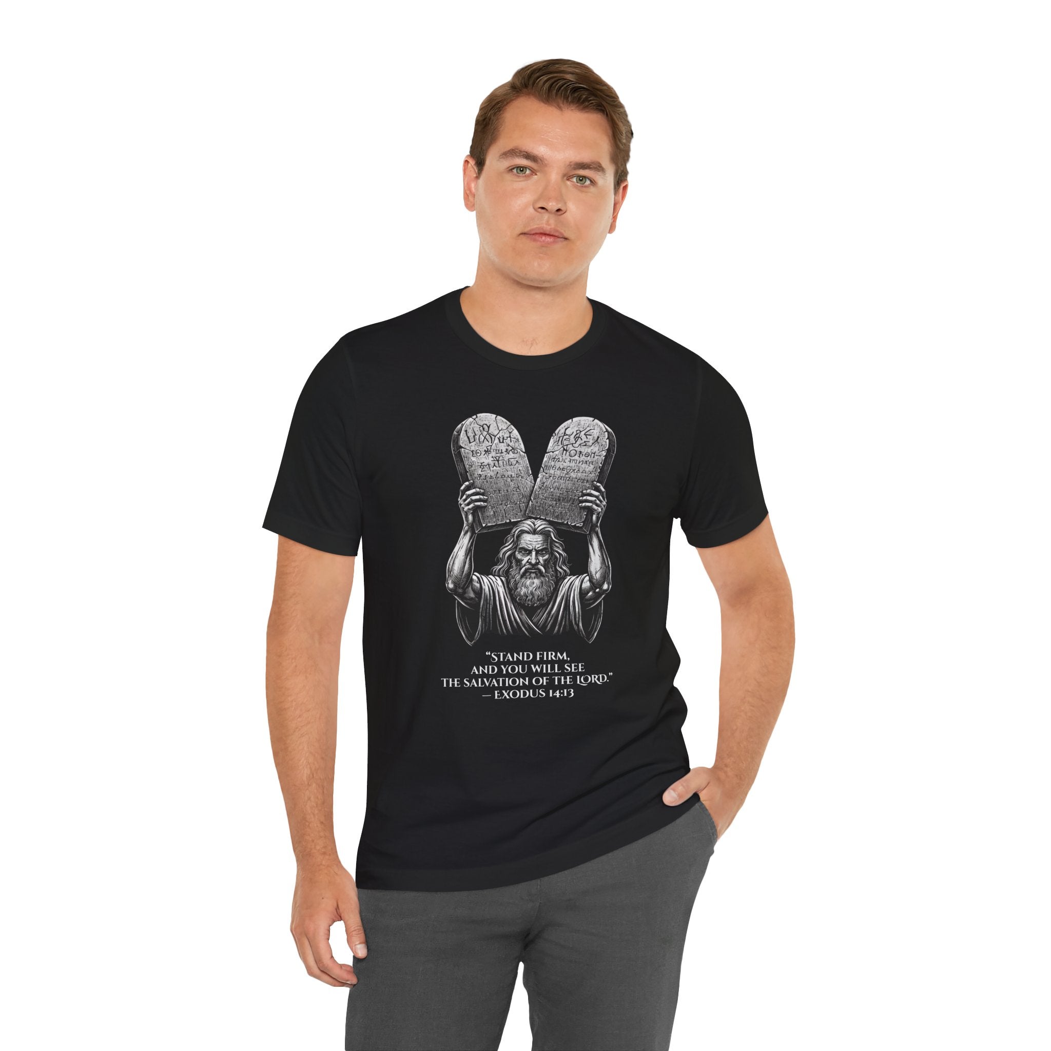 Moses Ten Commandments Shirt, Stand Firm Exodus 14:13 Tee, Christian Streetwear, Biblical Warrior Shirt, Faith Graphic Tee for Men Women