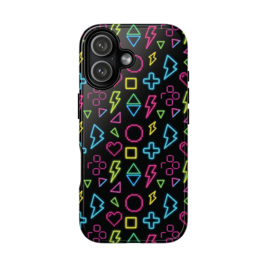 Electric Savior" Retro 90s Christian Phone Case | Neon Synthwave Pixel Art, Lightning Cross & Geometric Design, Bold Faith Gift