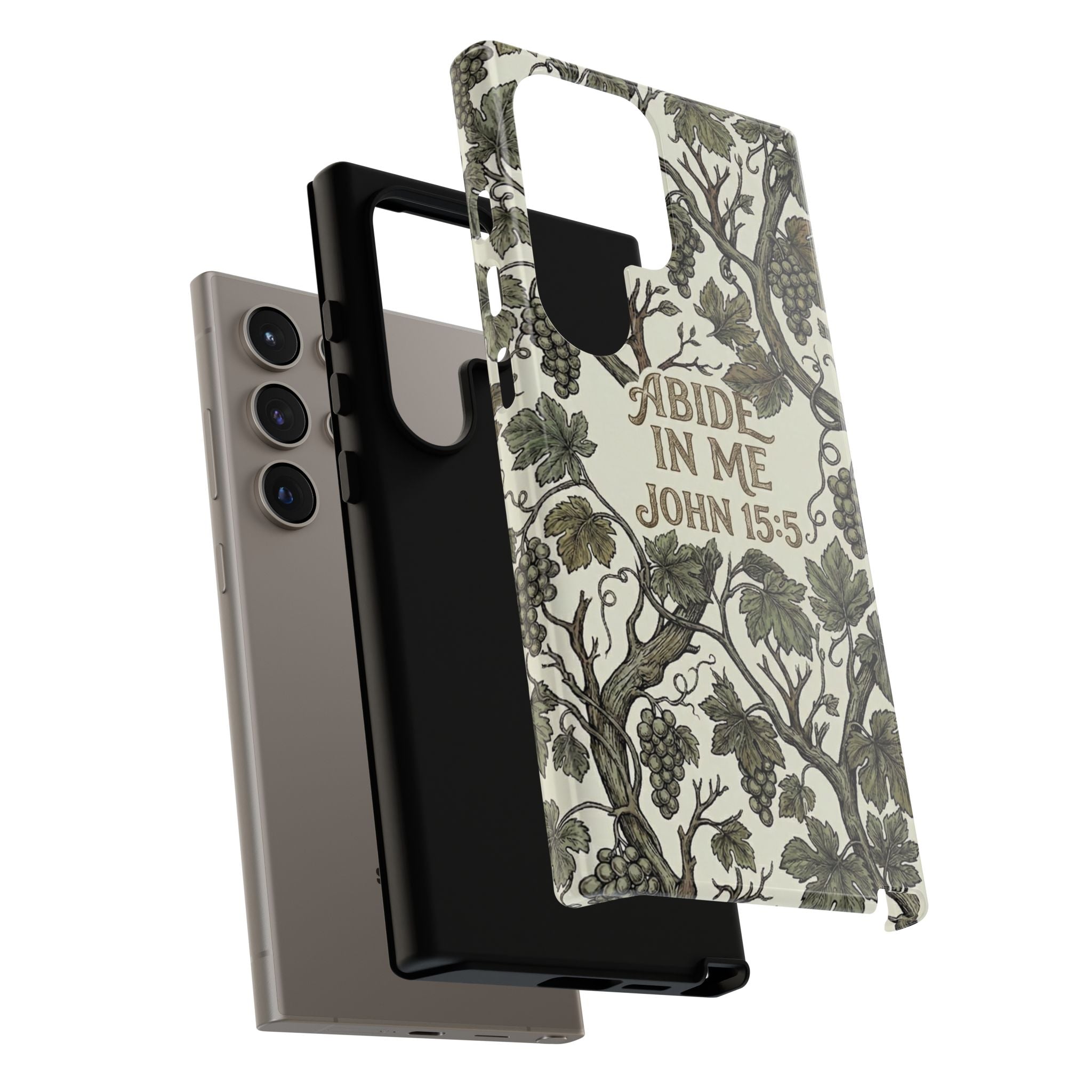 True Vine" Christian Phone Case | John 15 Scripture Art, Earthy Green Botanical Pattern, Nature Faith Gift, Bible Verse Cover