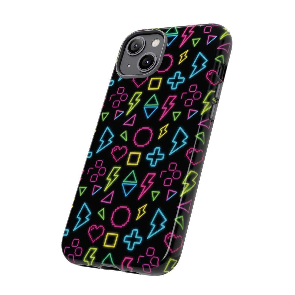 Electric Savior" Retro 90s Christian Phone Case | Neon Synthwave Pixel Art, Lightning Cross & Geometric Design, Bold Faith Gift