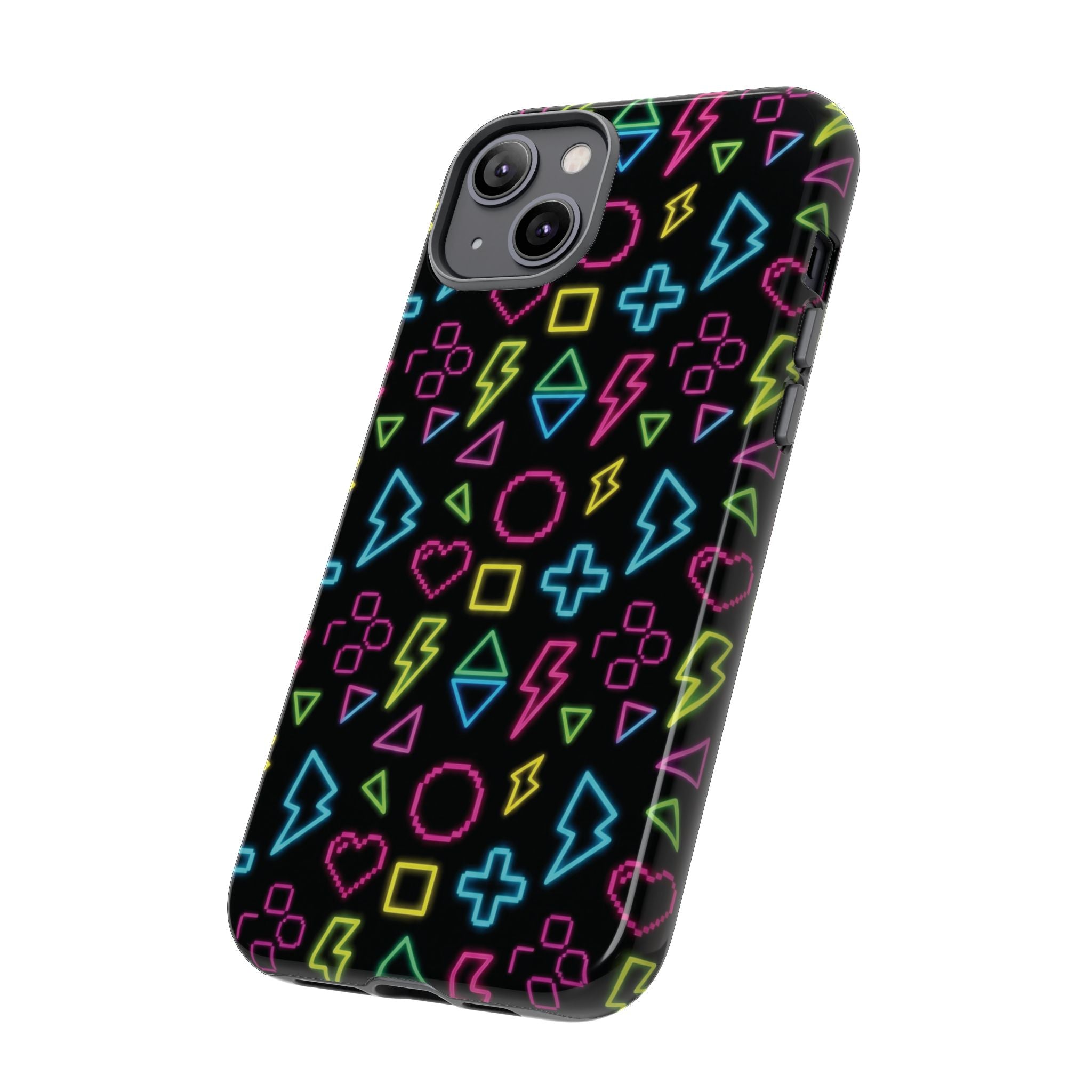 Electric Savior" Retro 90s Christian Phone Case | Neon Synthwave Pixel Art, Lightning Cross & Geometric Design, Bold Faith Gift