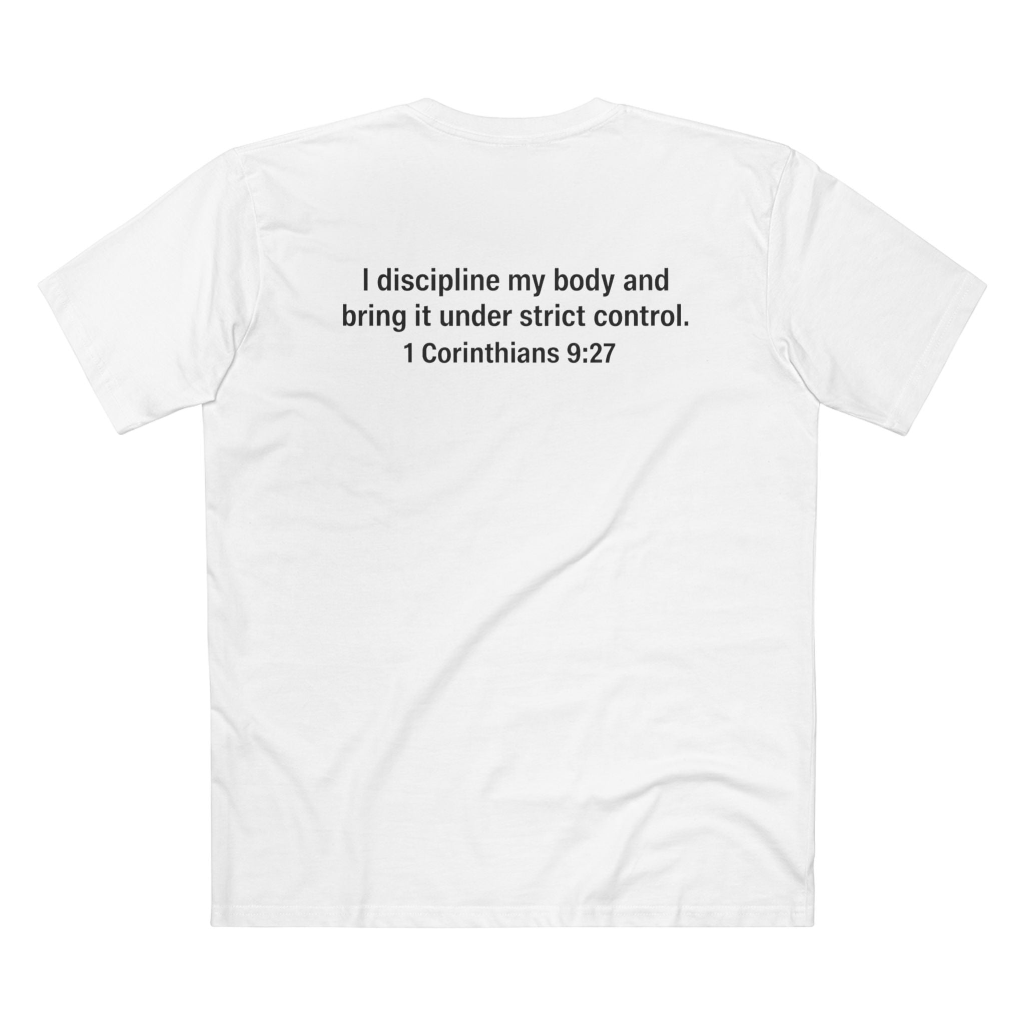 It Is Finished tee | Christian Scripture shirt, 1 Corinthians 9:27 back text