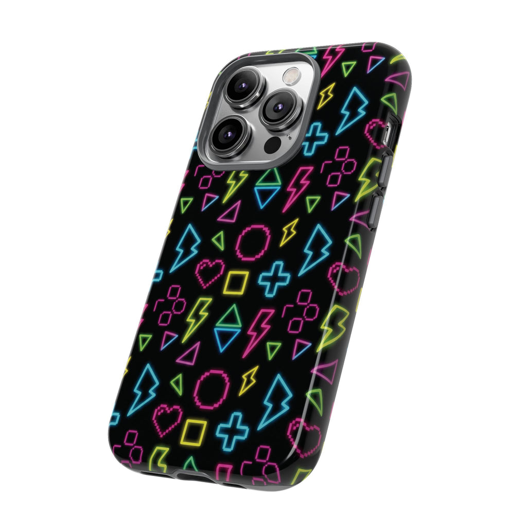 Electric Savior" Retro 90s Christian Phone Case | Neon Synthwave Pixel Art, Lightning Cross & Geometric Design, Bold Faith Gift