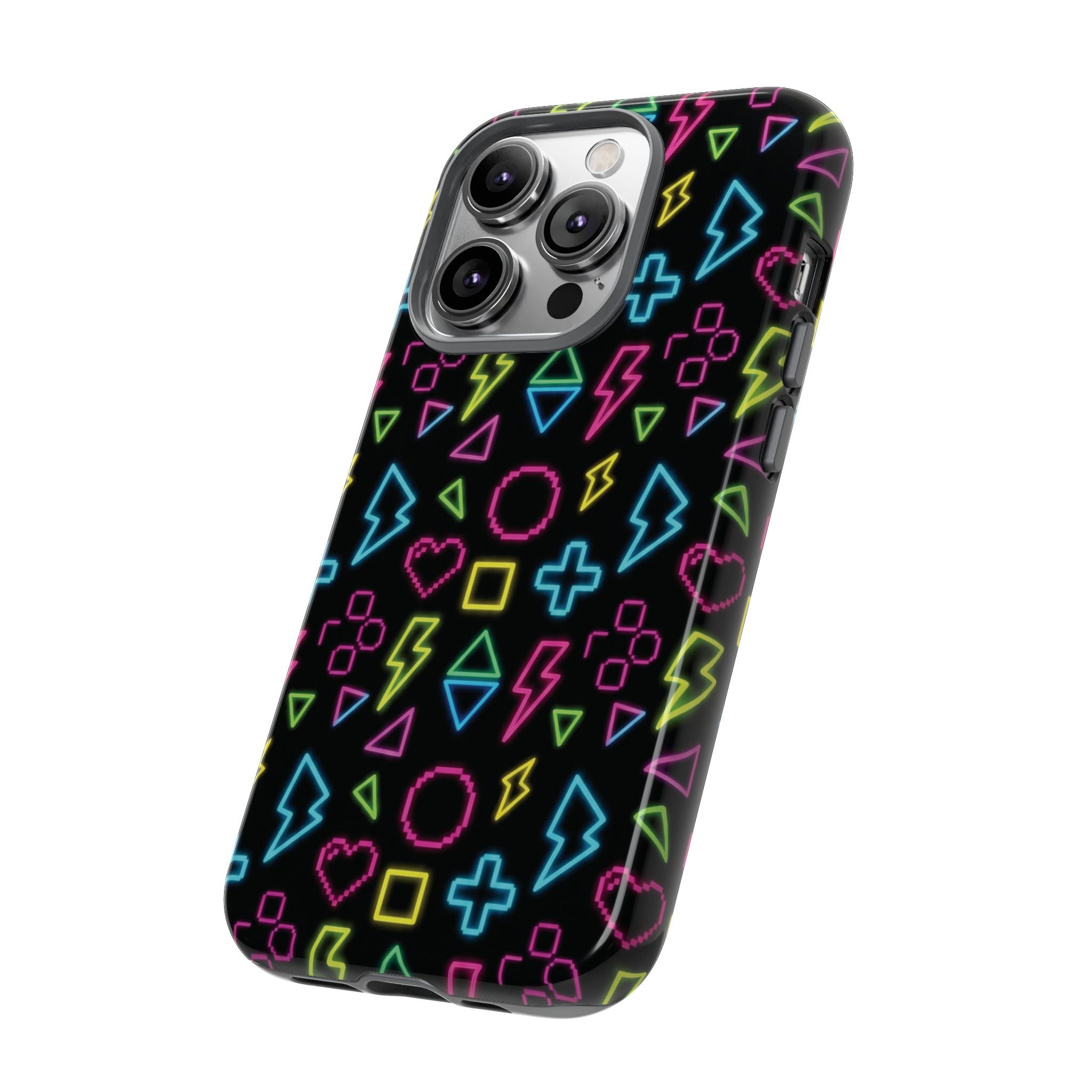 Electric Savior" Retro 90s Christian Phone Case | Neon Synthwave Pixel Art, Lightning Cross & Geometric Design, Bold Faith Gift