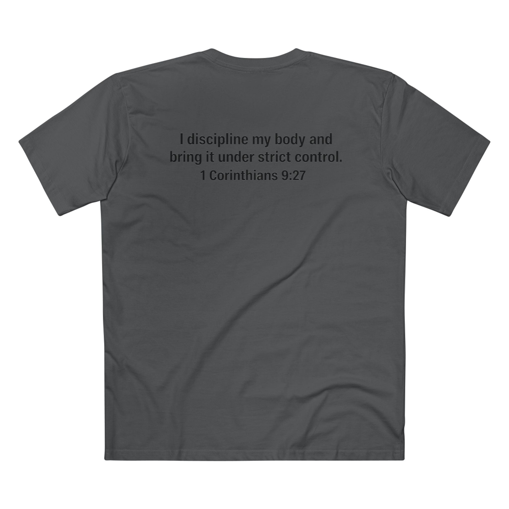 It Is Finished tee | Christian Scripture shirt, 1 Corinthians 9:27 back text