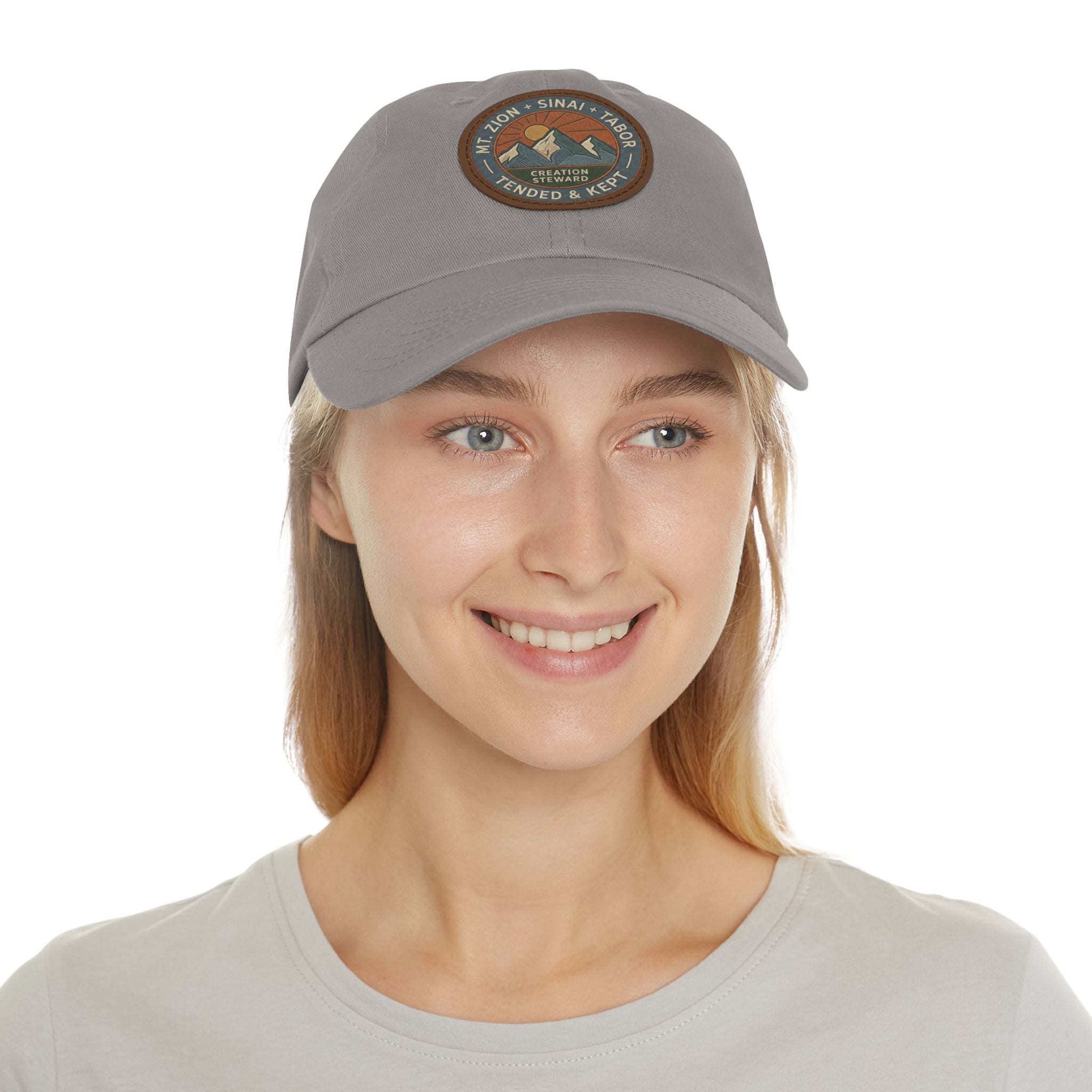 Leather Patch Dad Hat, Christian Mountain Cap, Genesis 2 15 Tended and Kept, Creation Care Outdoor Hat, Gift For Him