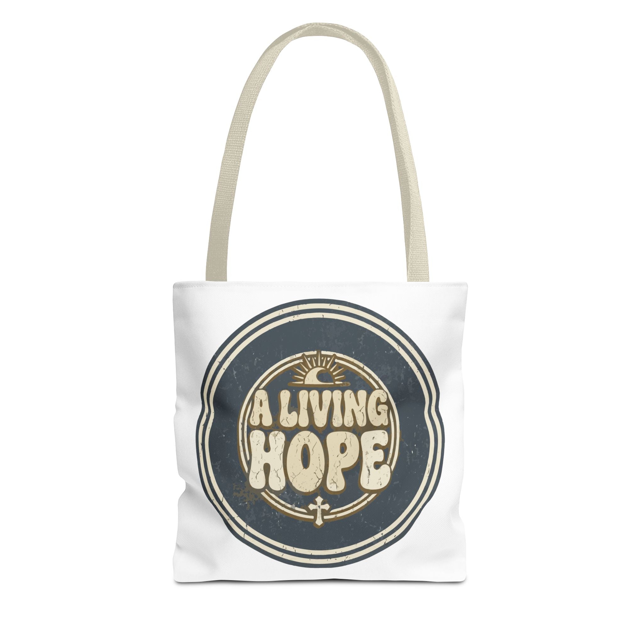 A Living Hope round emblem Tote Bag | Inspirational faith design
