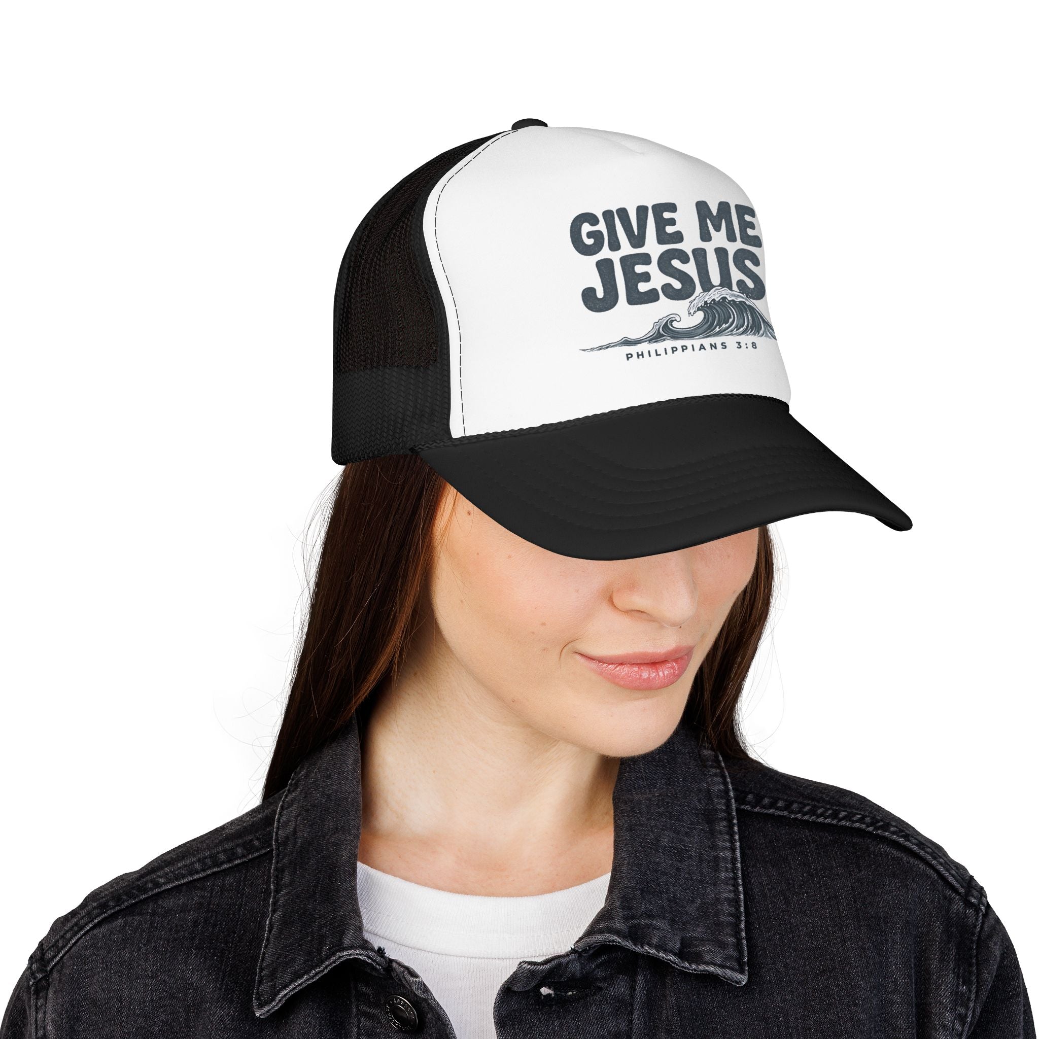 Give Me Jesus Foam Trucker Hat | Philippians 2:8 Christian Faith Design