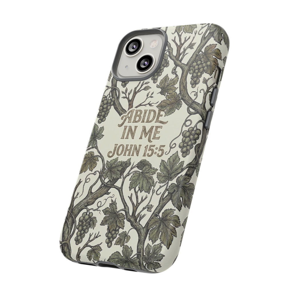 True Vine" Christian Phone Case | John 15 Scripture Art, Earthy Green Botanical Pattern, Nature Faith Gift, Bible Verse Cover