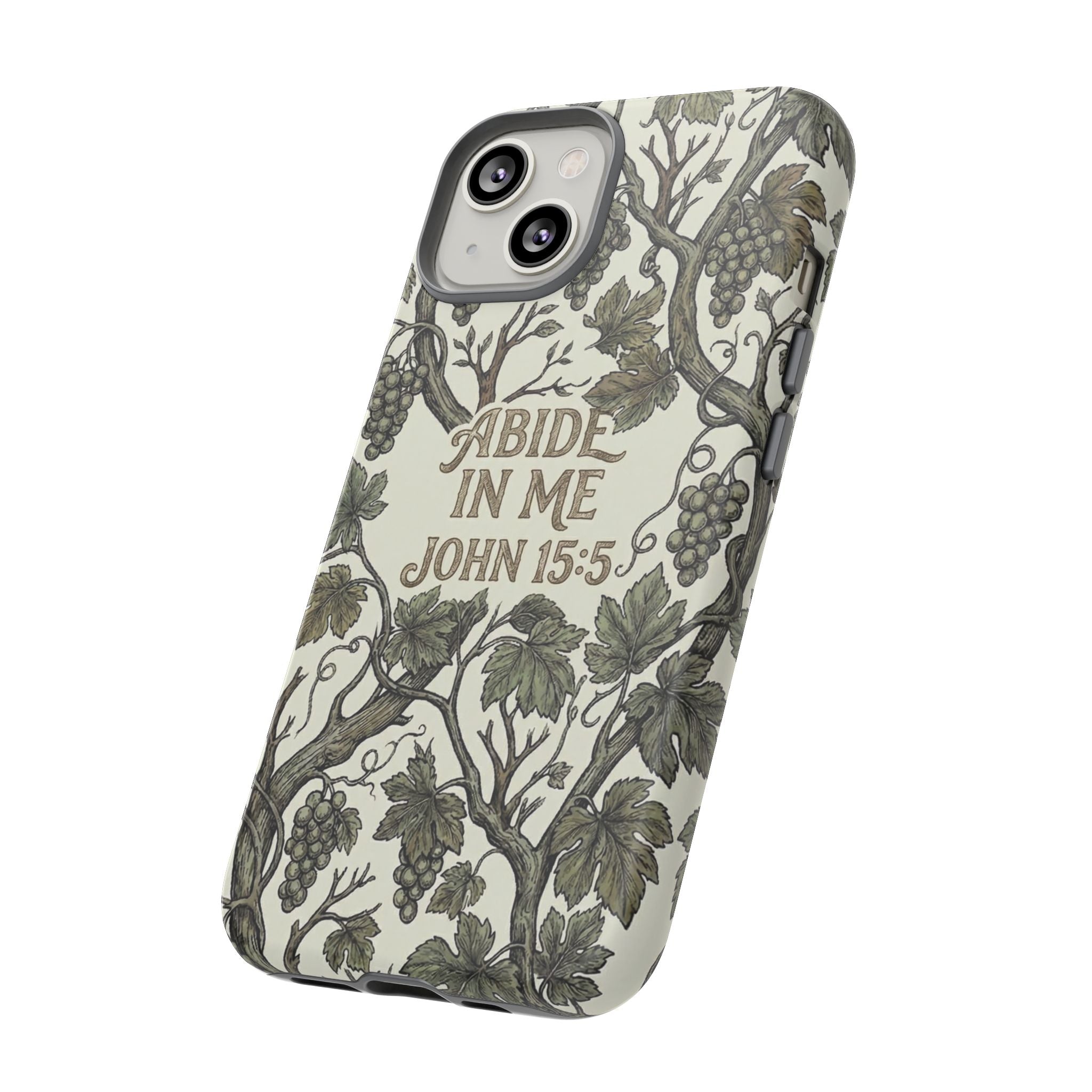 True Vine" Christian Phone Case | John 15 Scripture Art, Earthy Green Botanical Pattern, Nature Faith Gift, Bible Verse Cover