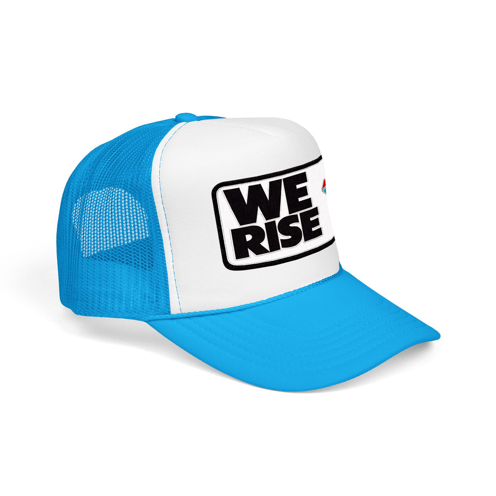 Christian Trucker Hat, We Rise Foam Hat, Retro Soccer Fan Cap, Faith Patch Hat, Stadium Style Christian Cap