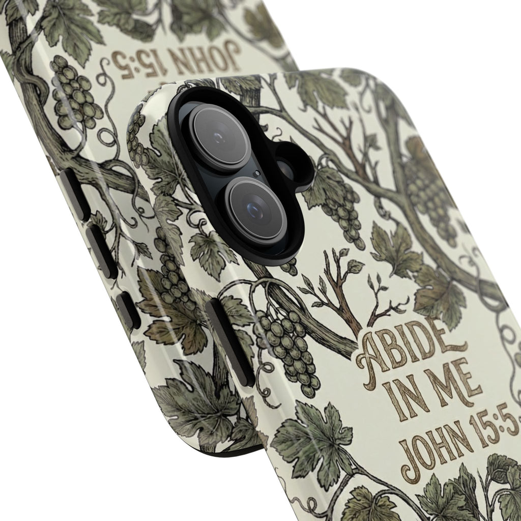 True Vine" Christian Phone Case | John 15 Scripture Art, Earthy Green Botanical Pattern, Nature Faith Gift, Bible Verse Cover
