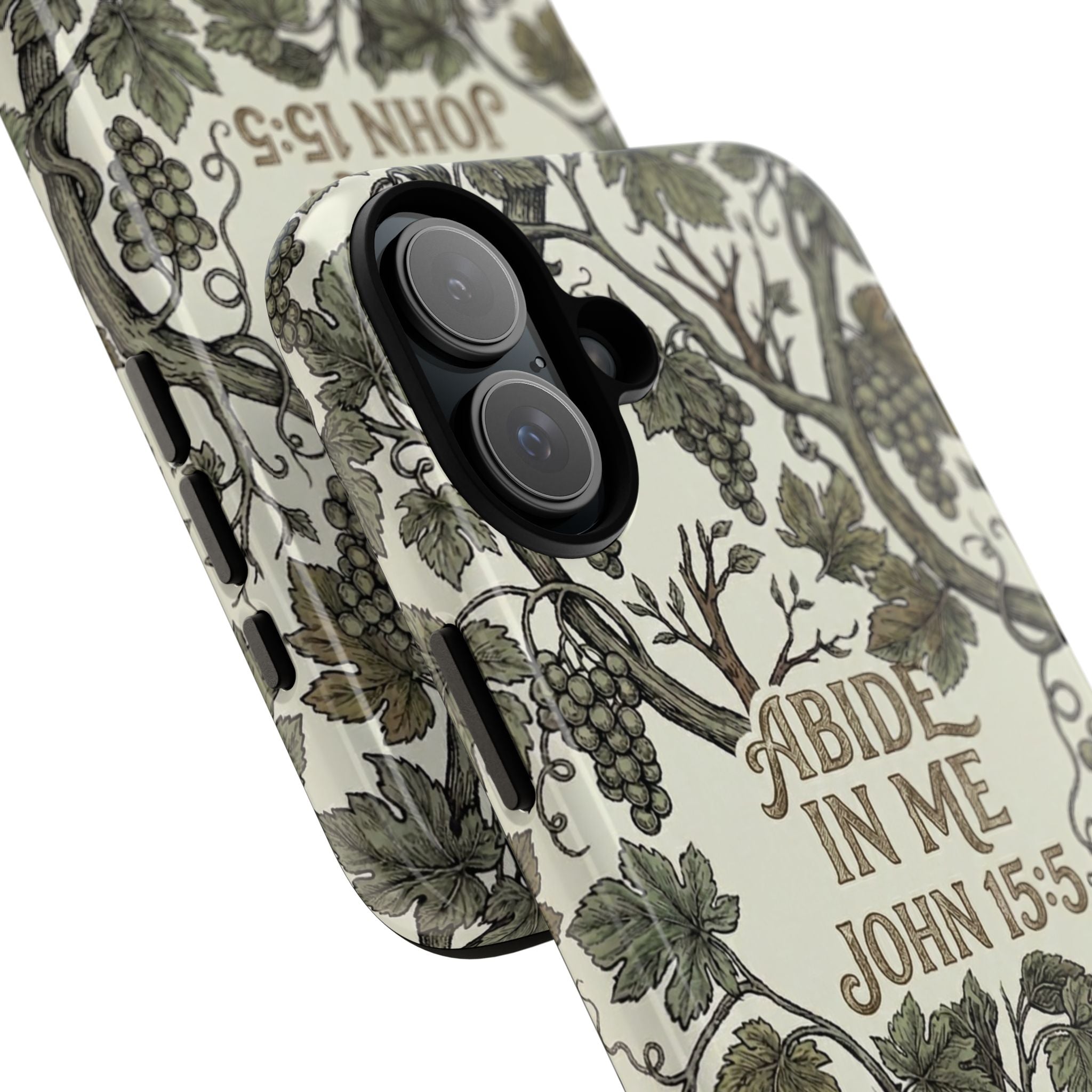 True Vine" Christian Phone Case | John 15 Scripture Art, Earthy Green Botanical Pattern, Nature Faith Gift, Bible Verse Cover