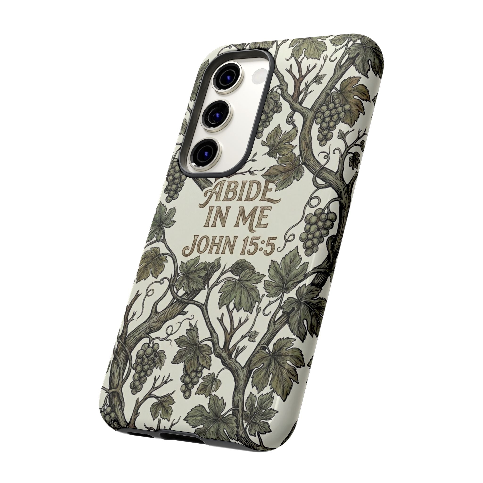 True Vine" Christian Phone Case | John 15 Scripture Art, Earthy Green Botanical Pattern, Nature Faith Gift, Bible Verse Cover