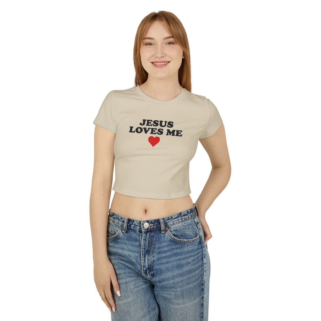 Jesus Loves Me Baby Tee, Christian Crop Top for Women, Faith Graphic Shirt, Minimal Religious Top