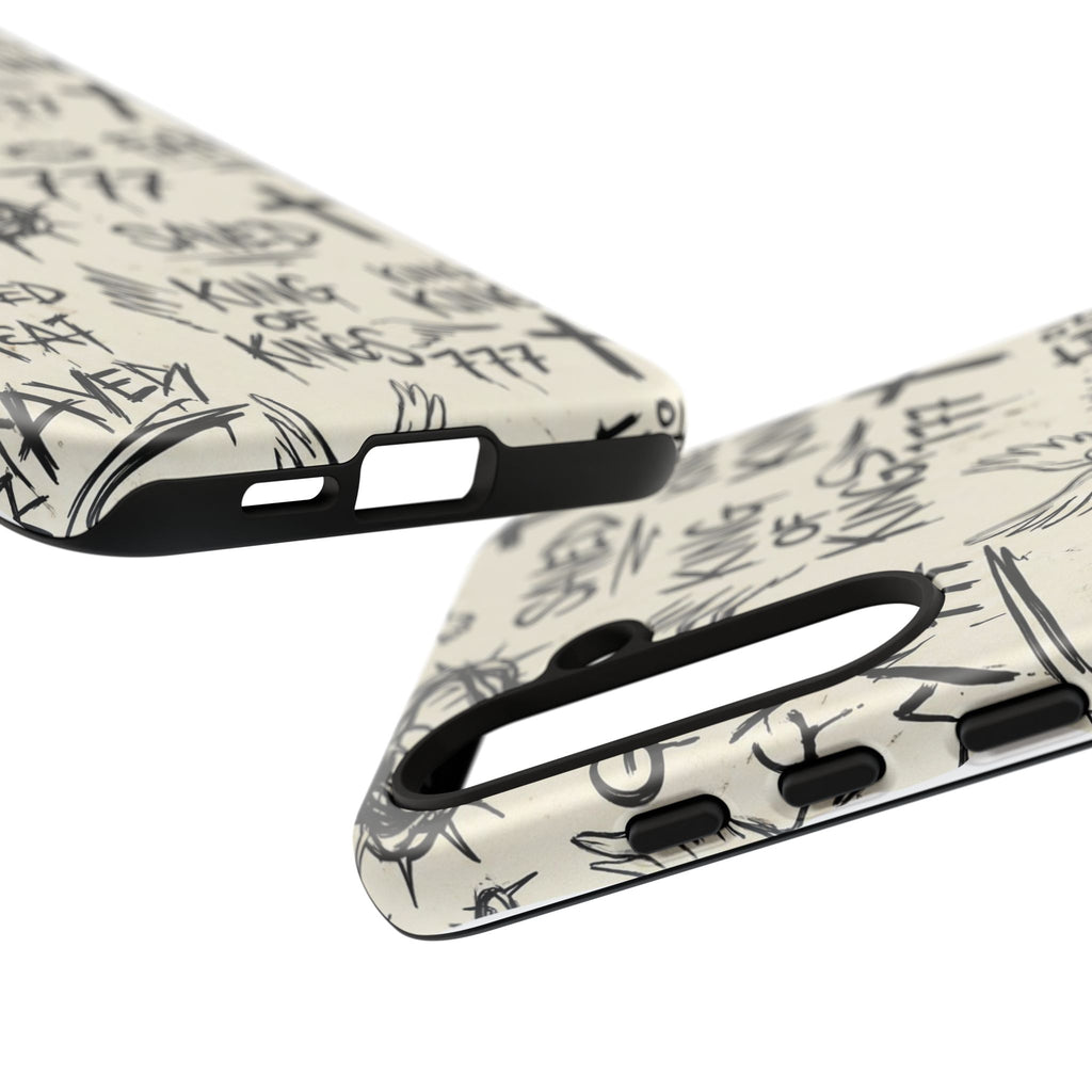Christian Graffiti Phone Case | "Saved" & "King of Kings" Doodle Art, Urban Streetwear Faith Cover, Modern Religious Sketch Design