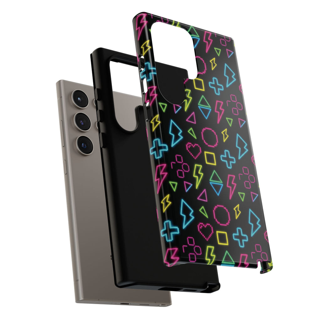 Electric Savior" Retro 90s Christian Phone Case | Neon Synthwave Pixel Art, Lightning Cross & Geometric Design, Bold Faith Gift