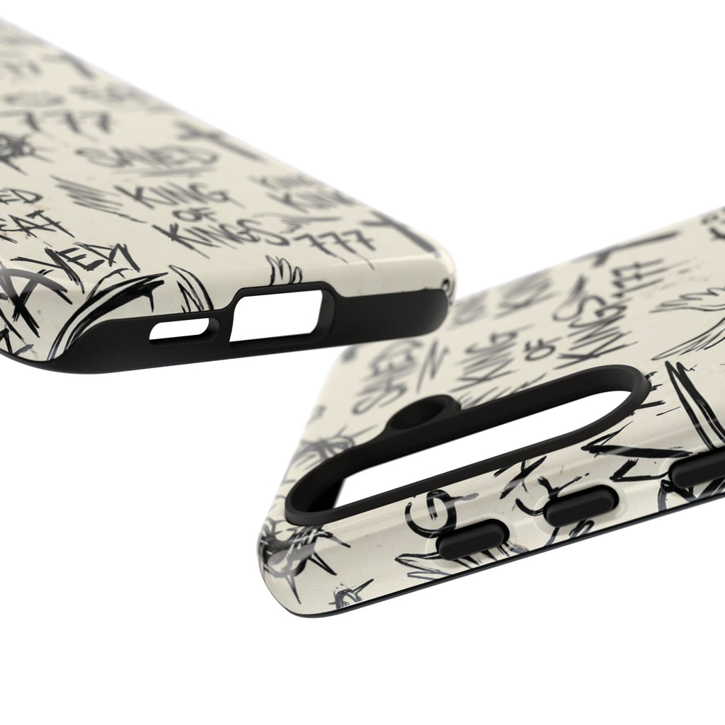 Christian Graffiti Phone Case | "Saved" & "King of Kings" Doodle Art, Urban Streetwear Faith Cover, Modern Religious Sketch Design