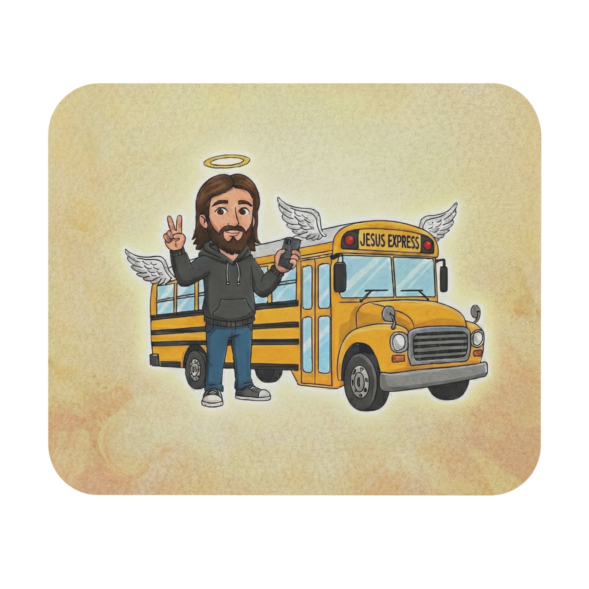 Jesus with Angel School Bus Mouse Pad | Christian Faith Desk Accessory