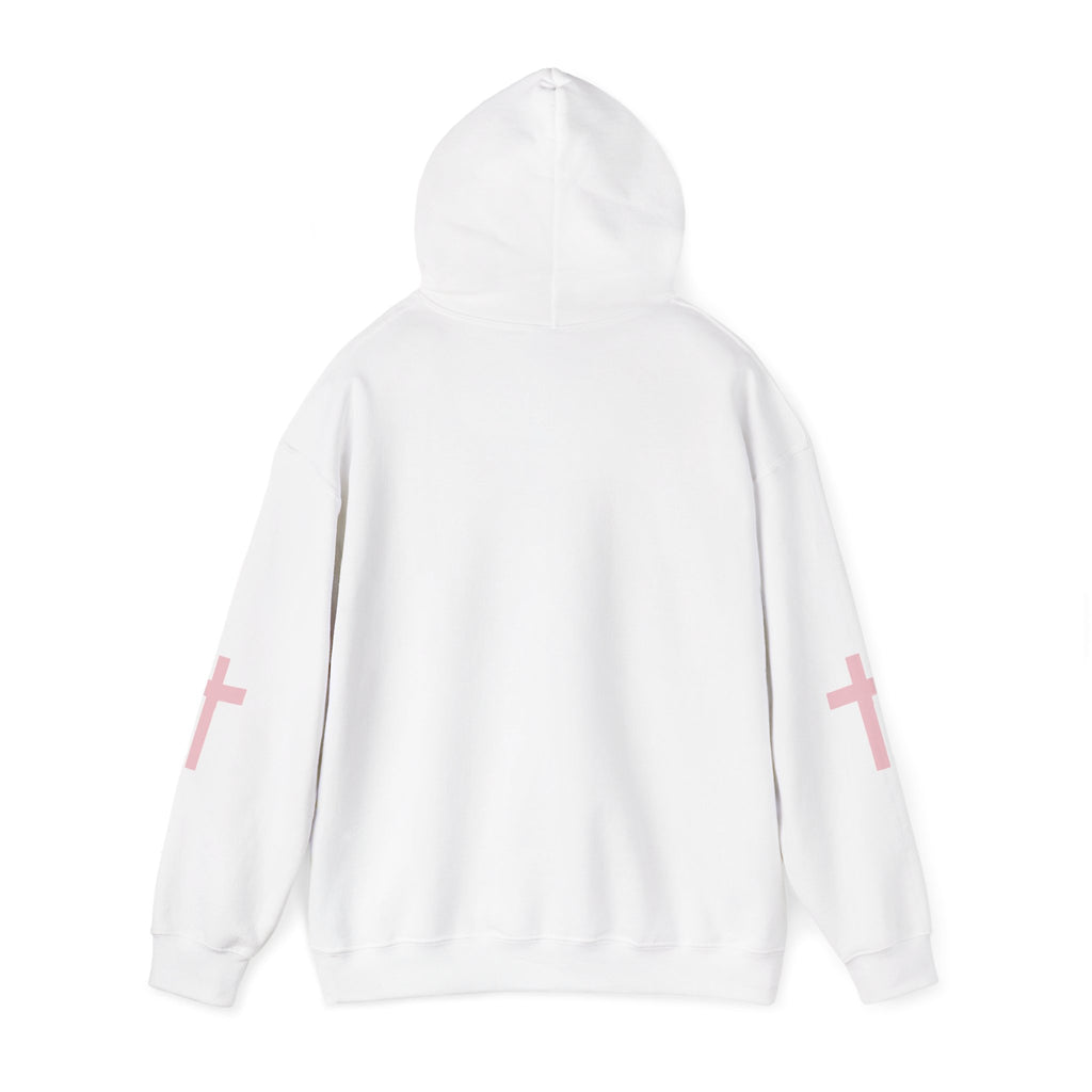 Christian Streetwear Hoodie White Pink Cross Faith Hoodie Modern Minimal Style ArmorNGlory