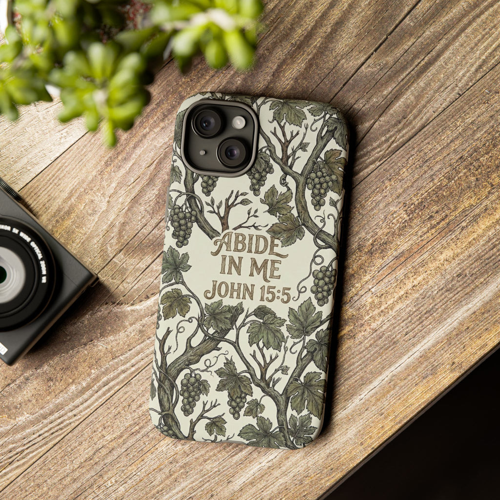 True Vine" Christian Phone Case | John 15 Scripture Art, Earthy Green Botanical Pattern, Nature Faith Gift, Bible Verse Cover