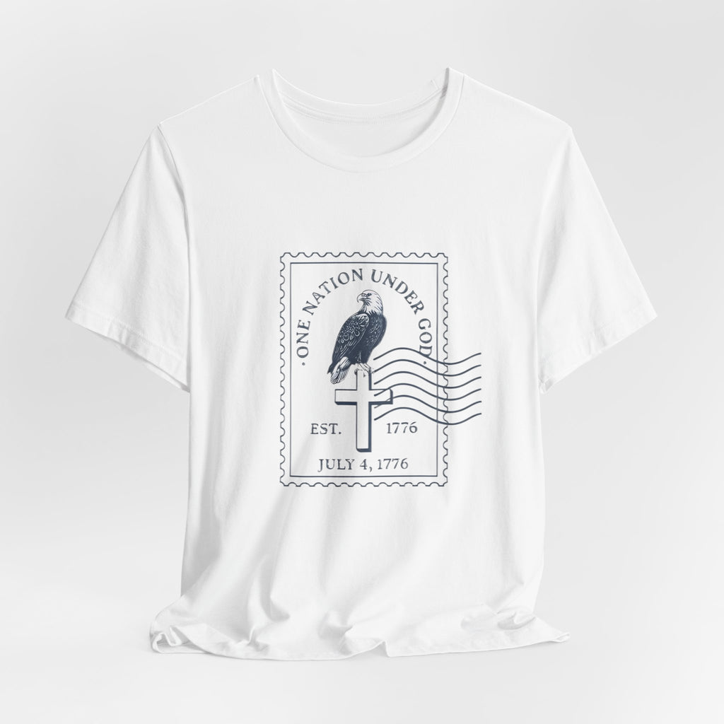 One Nation Under God Shirt, Patriotic Christian T Shirt, July 4 1776 Americana Tee, Stamp Design, Faith and Freedom Gift, America 250